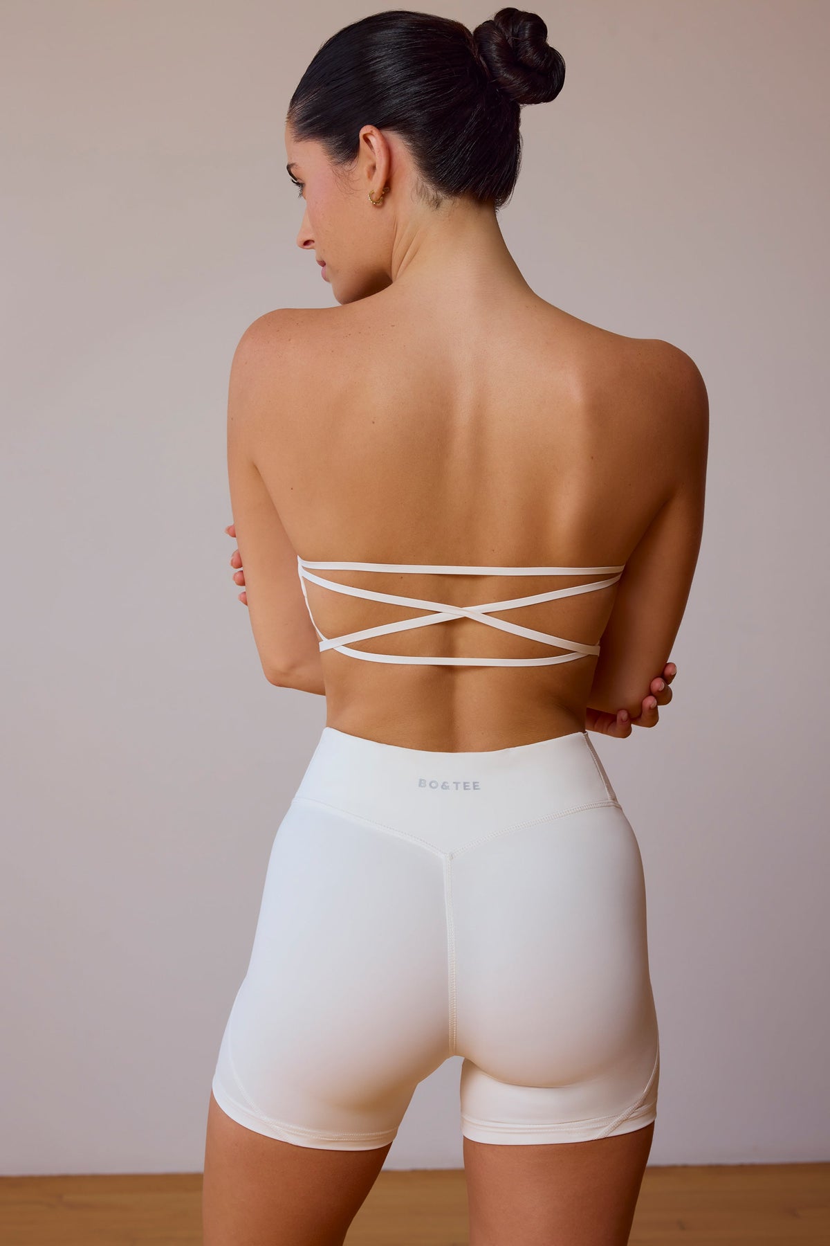Belavie Cross-Back Bandeau Bra in Soft White
