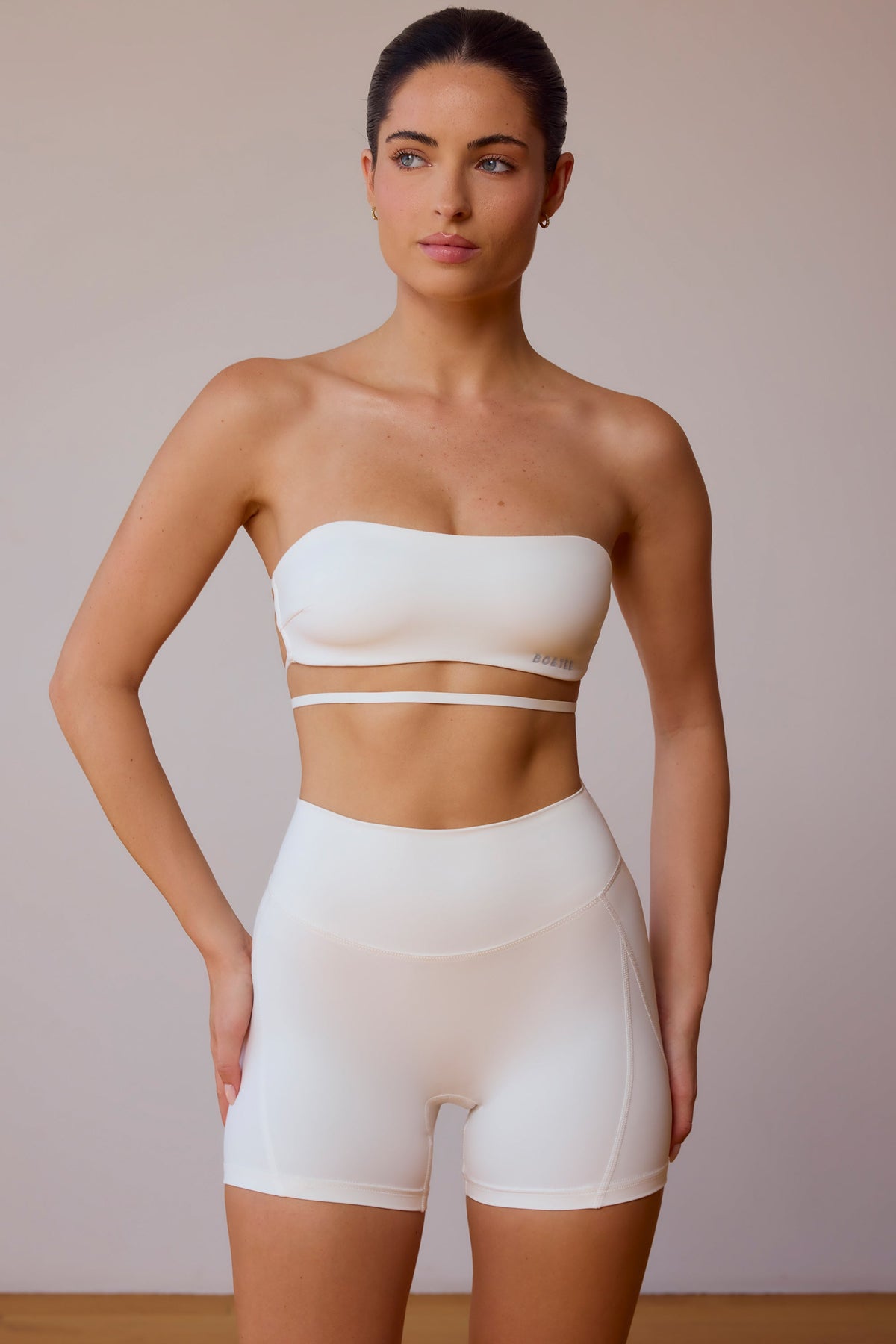 Belavie Cross-Back Bandeau Bra in Soft White