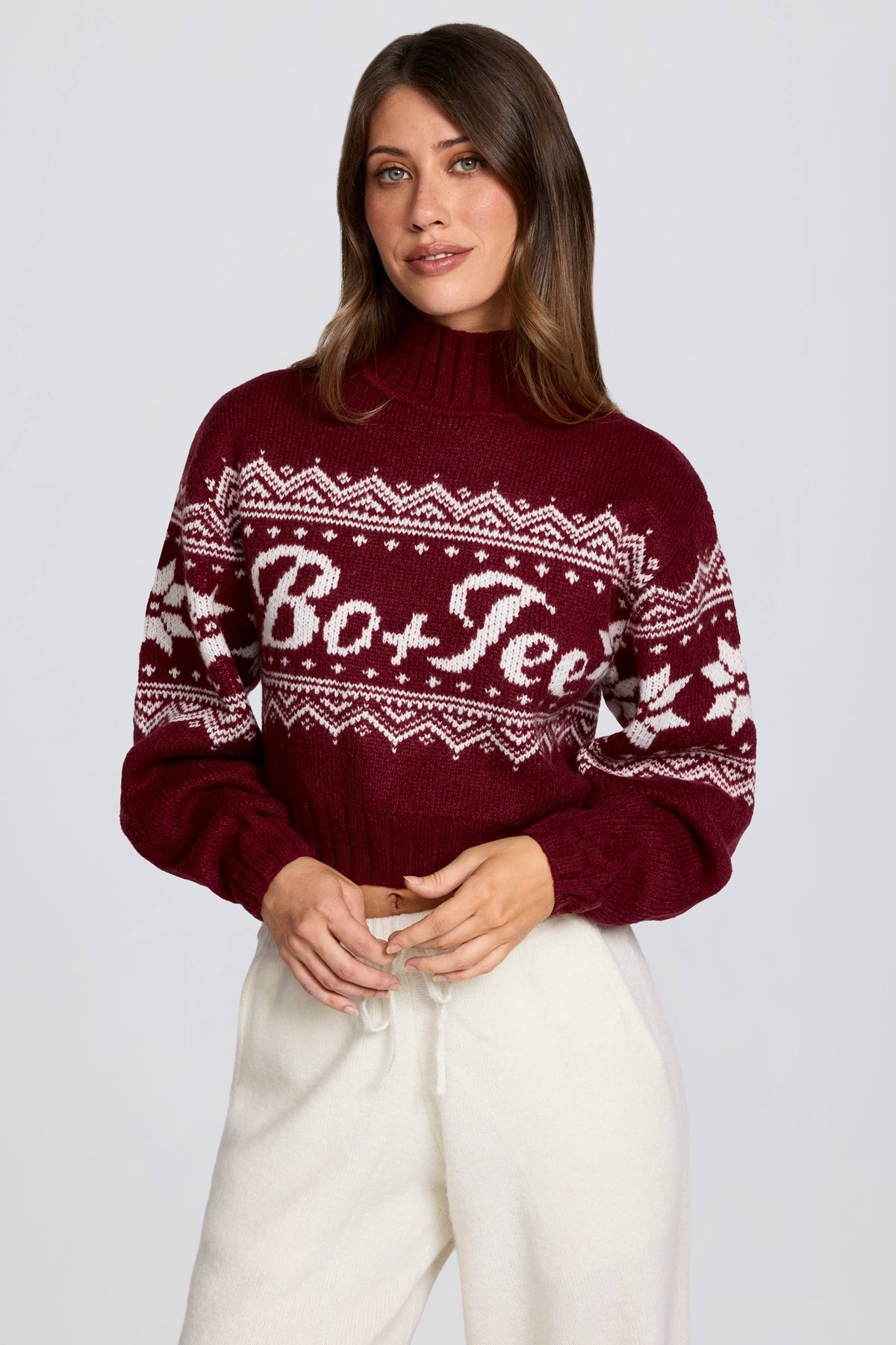 Belavie Jacquard-Knit Cropped Jumper in Crimson Red