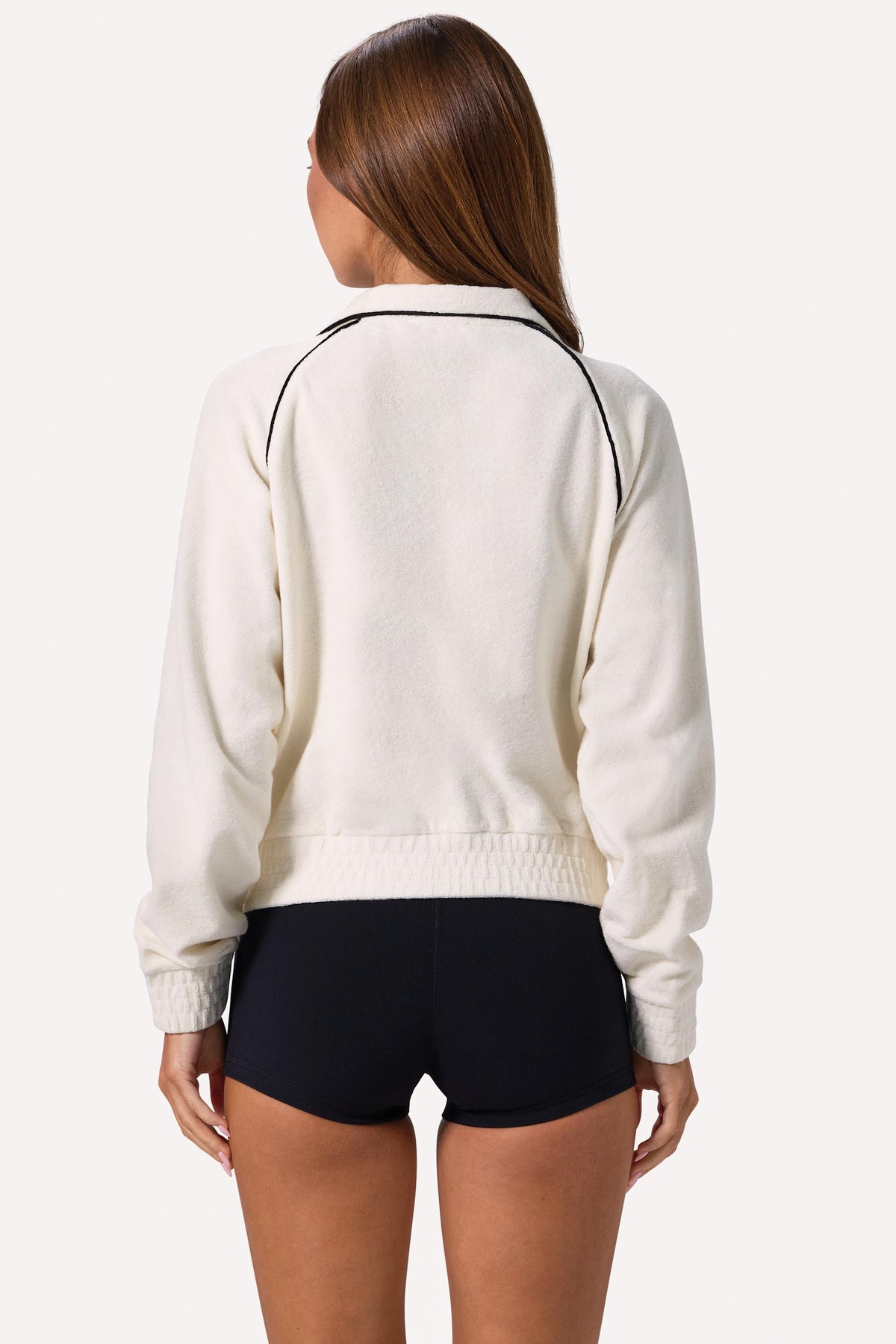 Belavie Terry Towelling Zip-Up Cropped Sweatshirt in Ivory