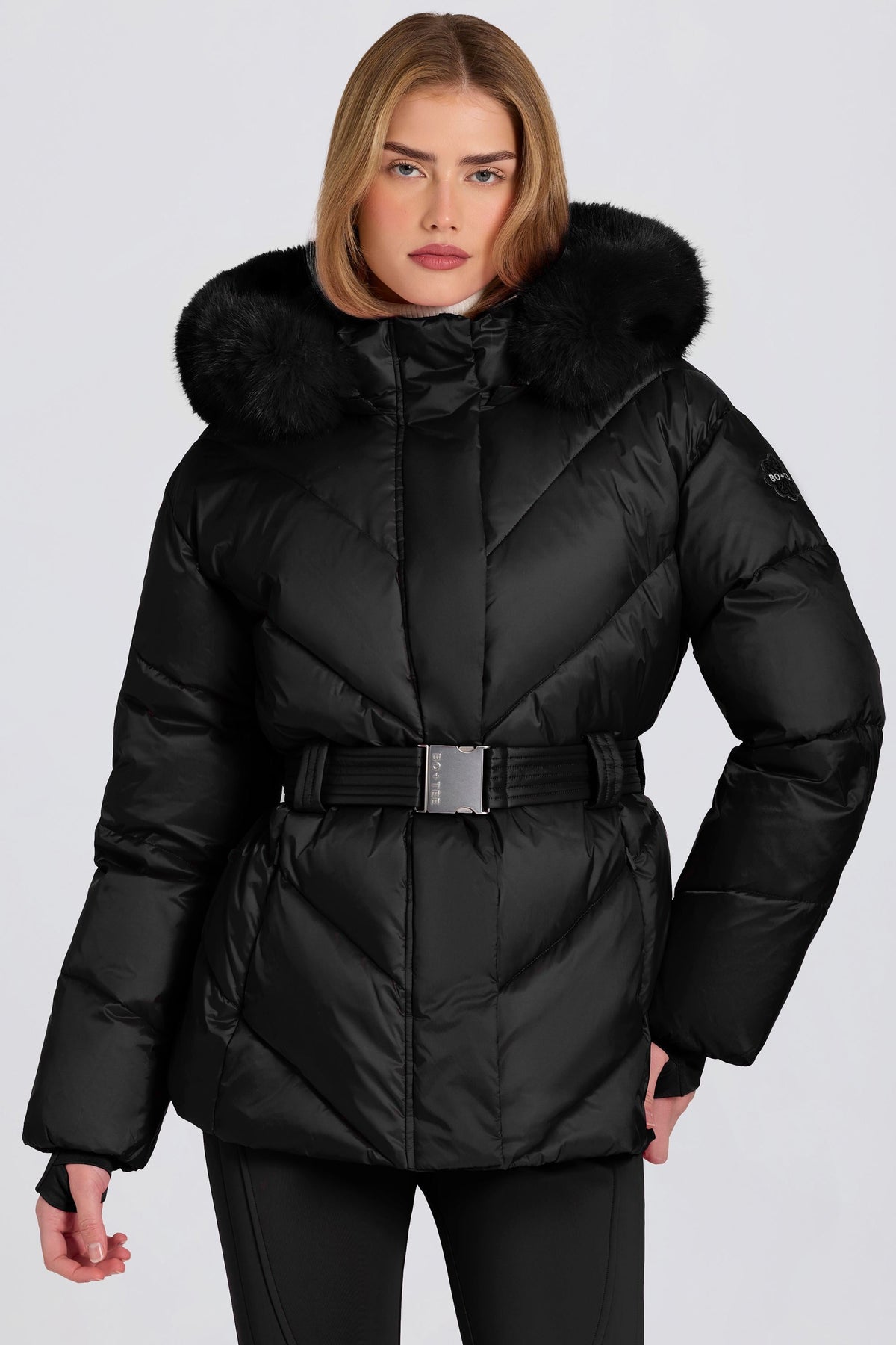 Belavie Waterproof Faux-Fur Hood Ski Jacket in Black