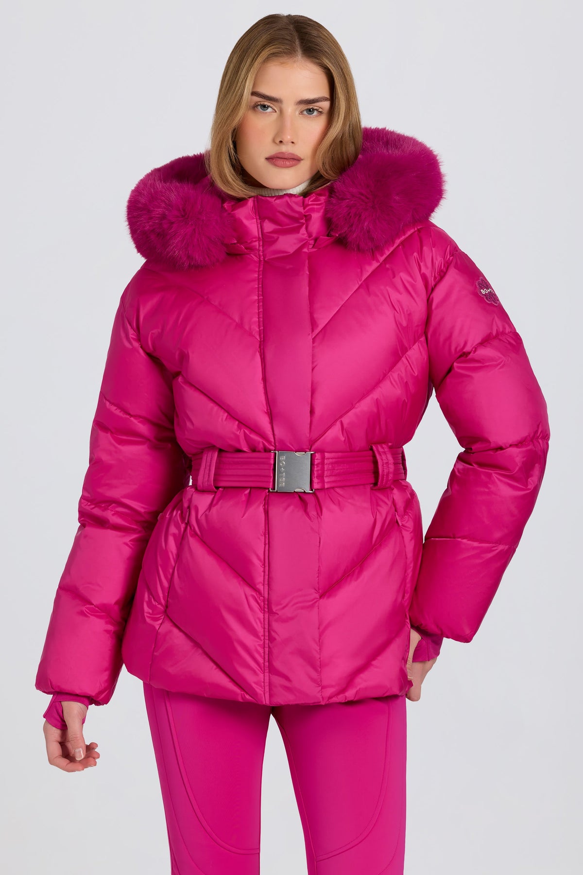Belavie Waterproof Faux-Fur Hood Ski Jacket in Magenta Pink