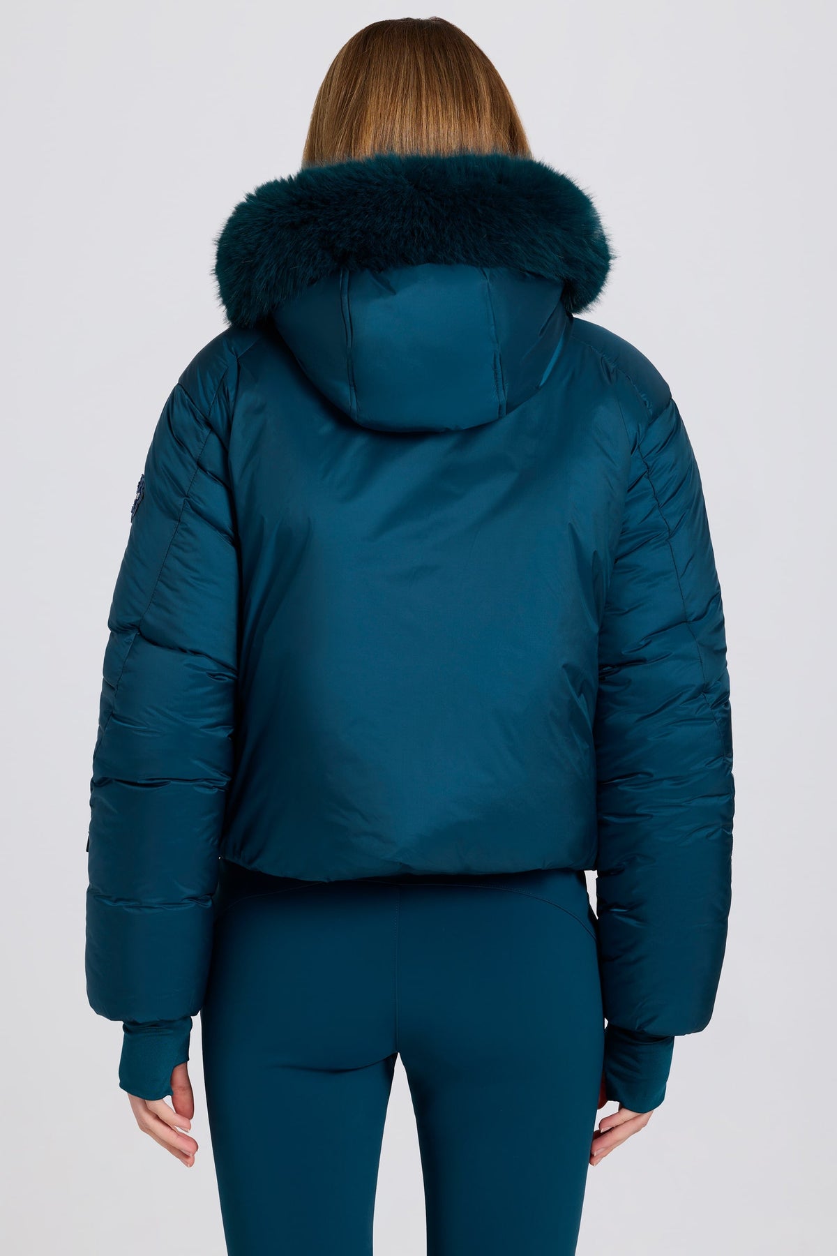 Belavie Waterproof Faux-Fur Hood Cropped Ski Jacket in Teal