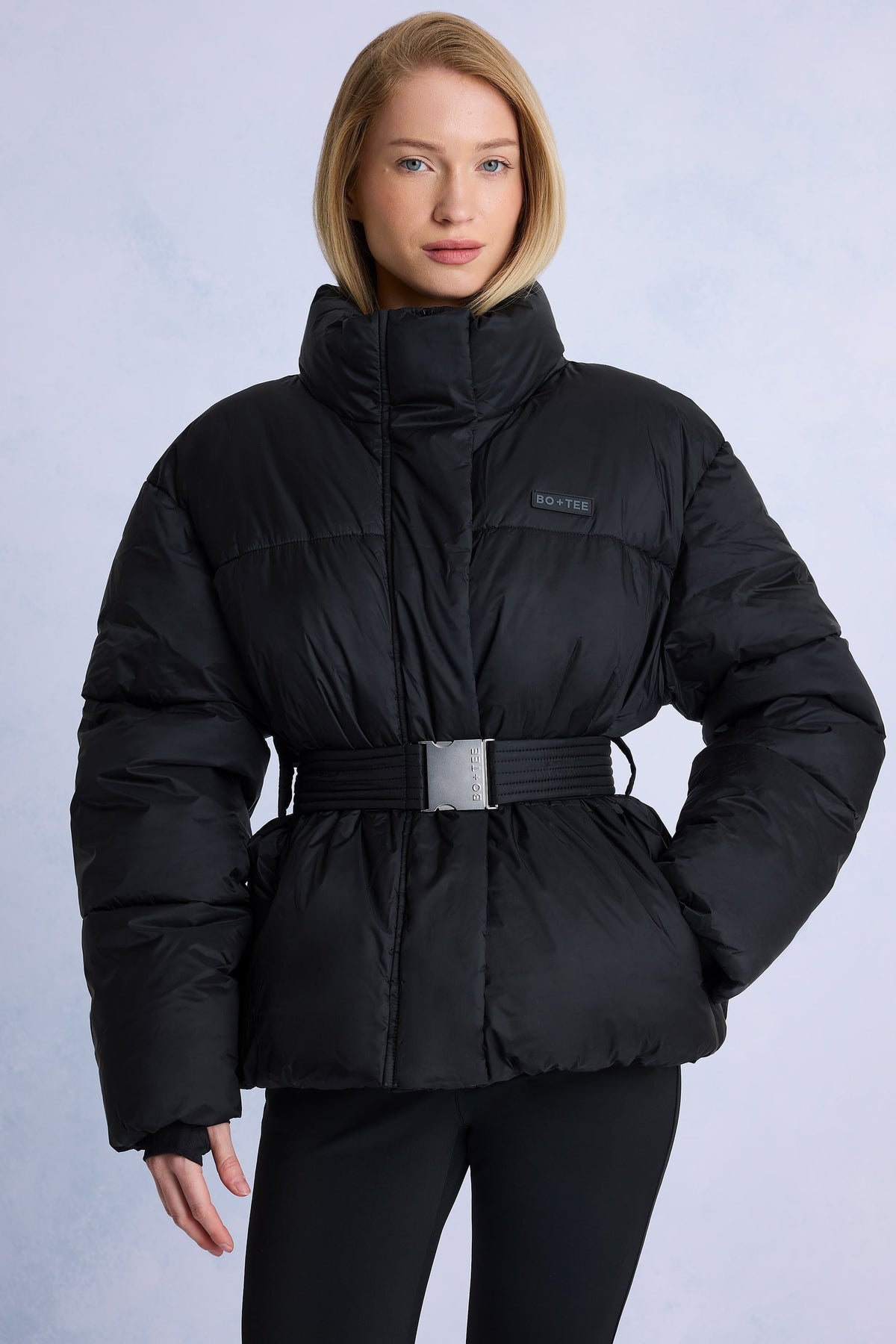 Belavie Waterproof Belted Oversized Ski Jacket in Black