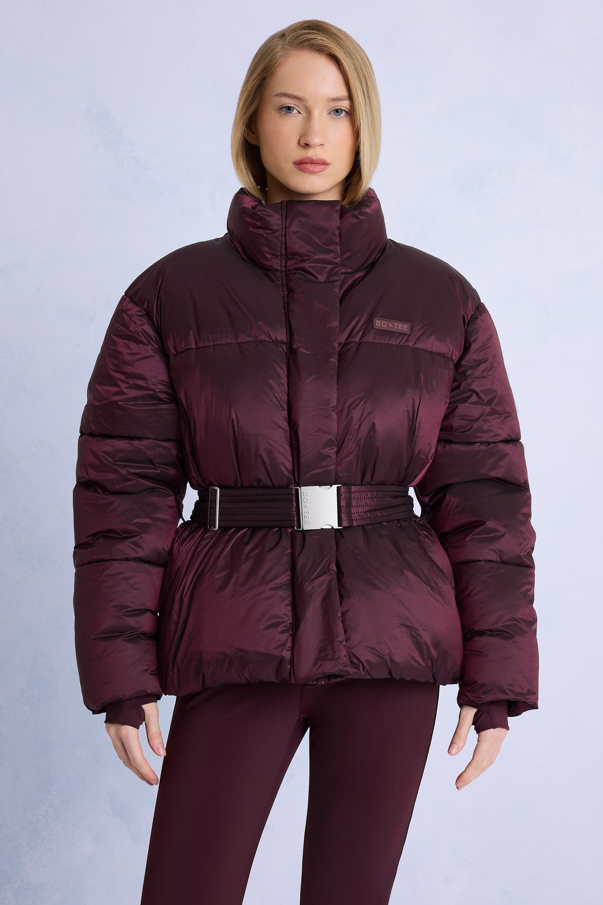 Belavie Waterproof Belted Oversized Ski Jacket in Burgundy