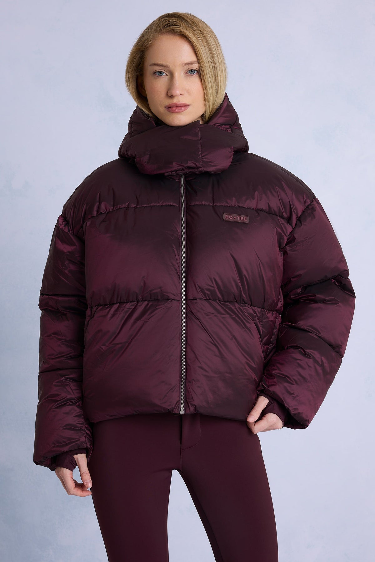 Belavie Waterproof Cropped Oversized Ski Jacket in Burgundy