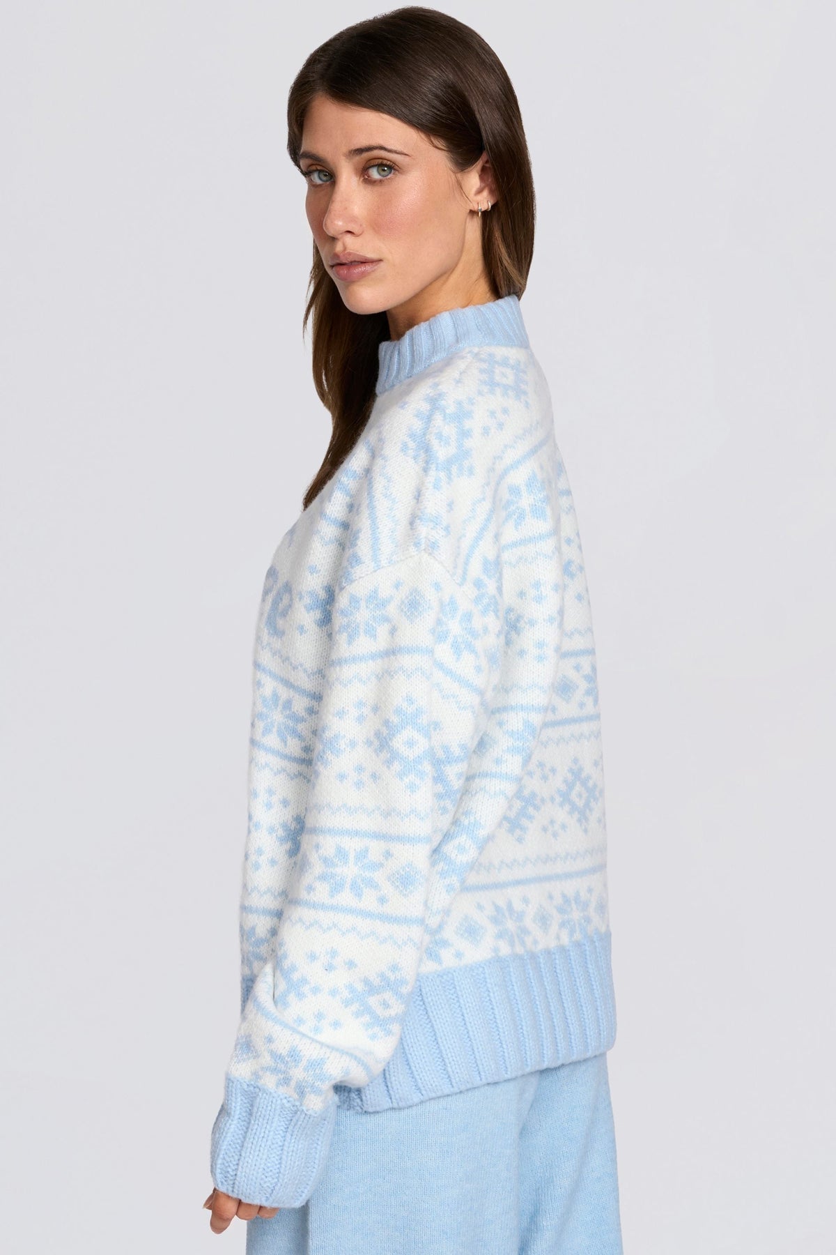 Belavie Jacquard-Knit Oversized Jumper in Powder Blue