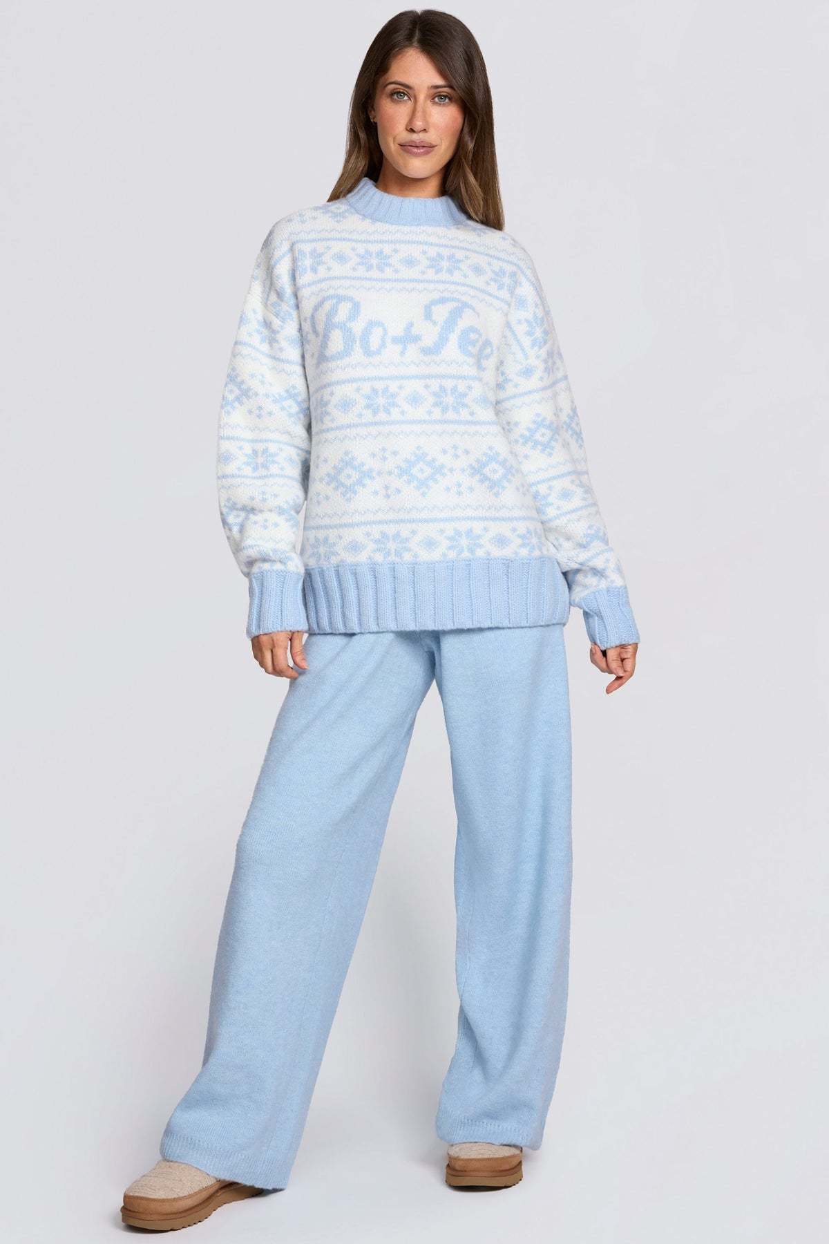 Belavie Jacquard-Knit Oversized Jumper in Powder Blue