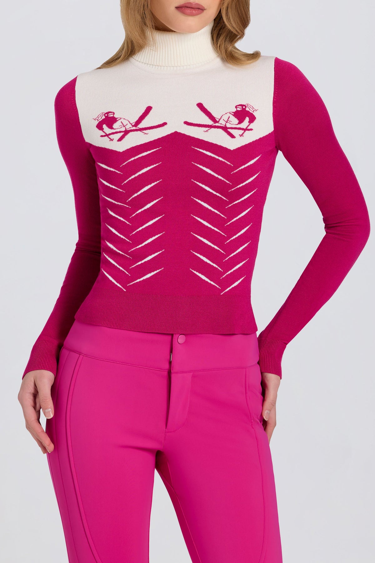 Belavie Knit Long-Sleeve Fitted Top in Magenta Pink