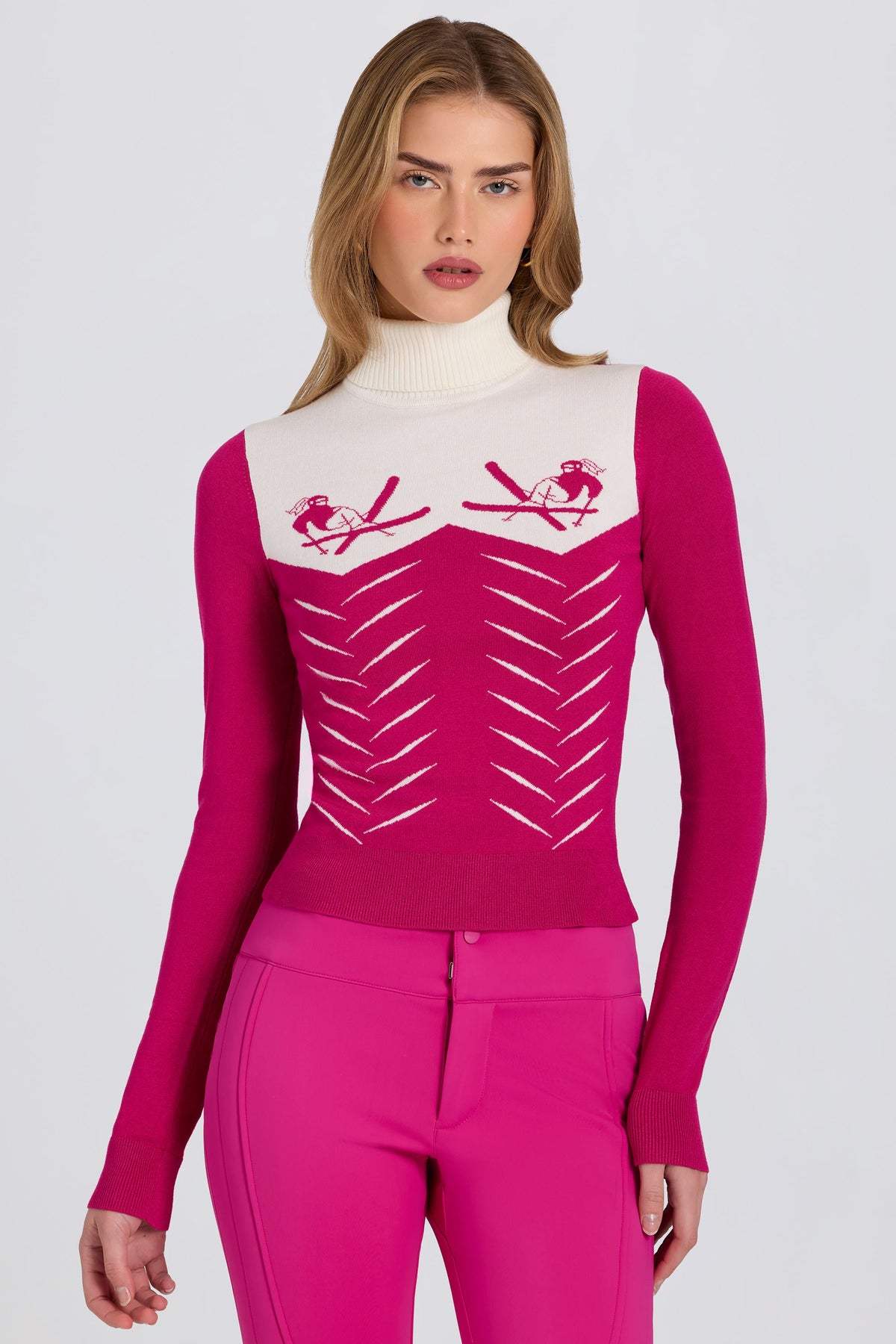 Belavie Knit Long-Sleeve Fitted Top in Magenta Pink