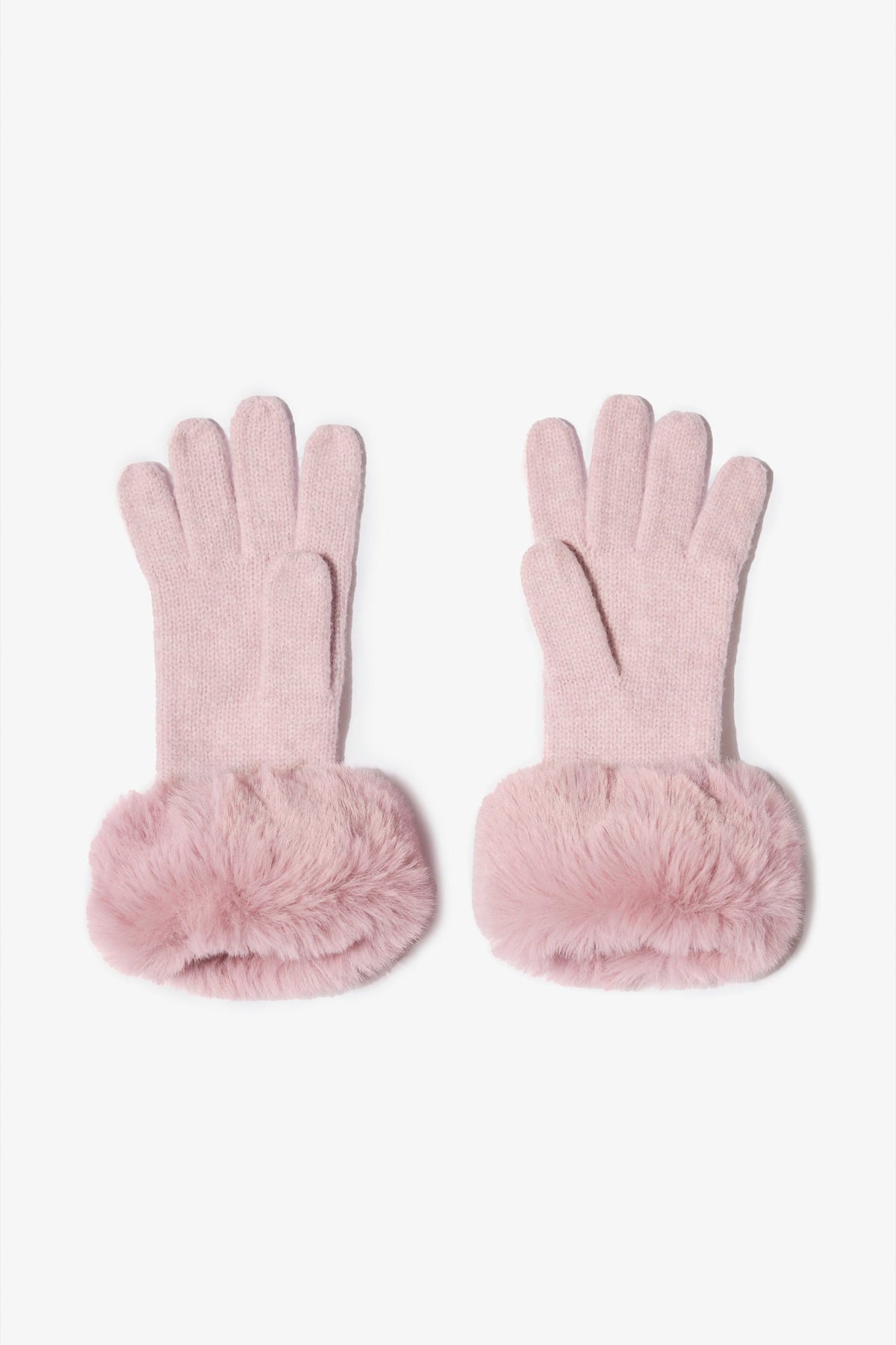 Belavie Knit Faux-Fur Cuff Gloves in Powder Pink