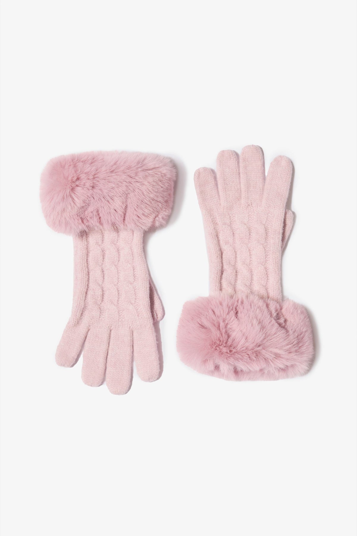 Belavie Knit Faux-Fur Cuff Gloves in Powder Pink