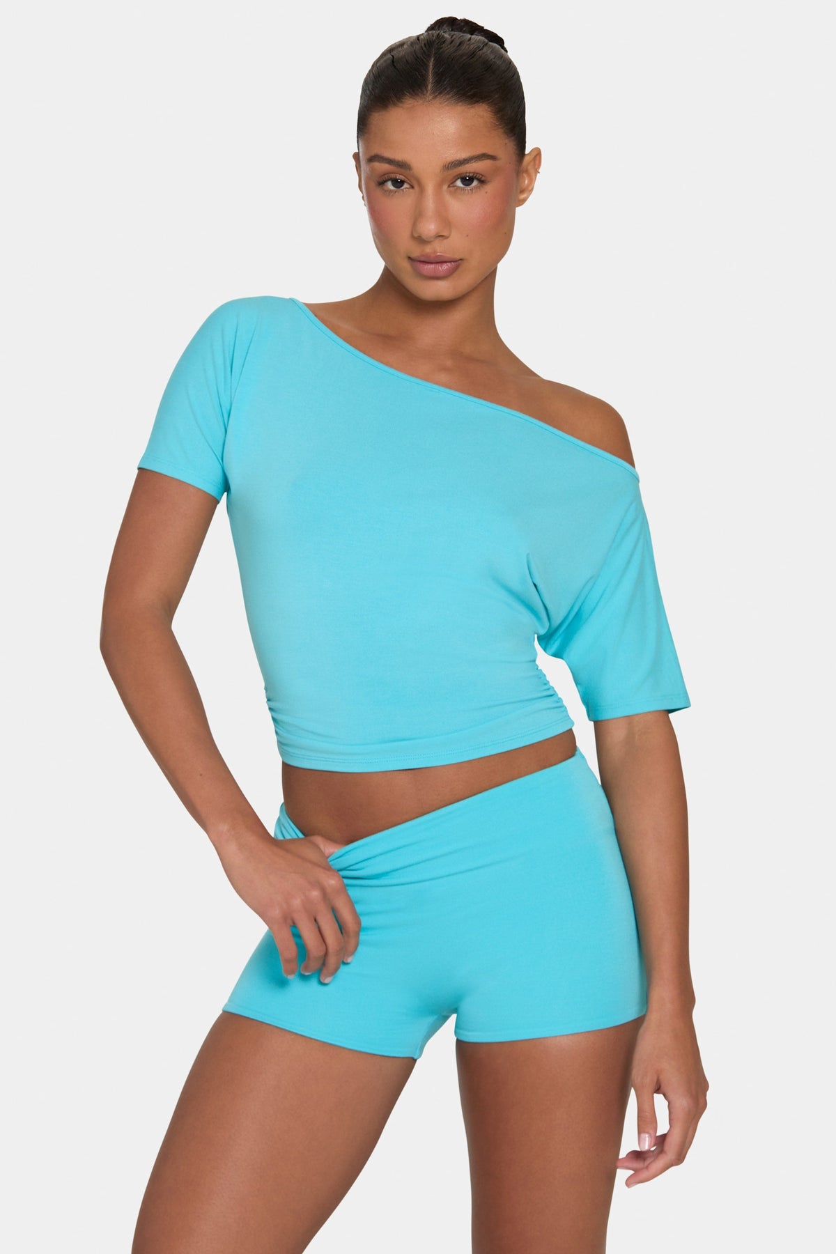 Belavie Slouchy Off-Shoulder Top in Aqua