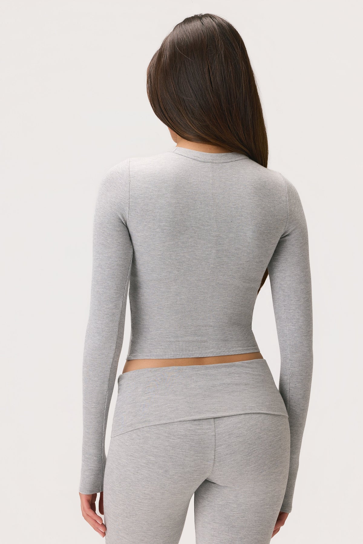 Belavie Long-Sleeve Crop Top in Grey Marl