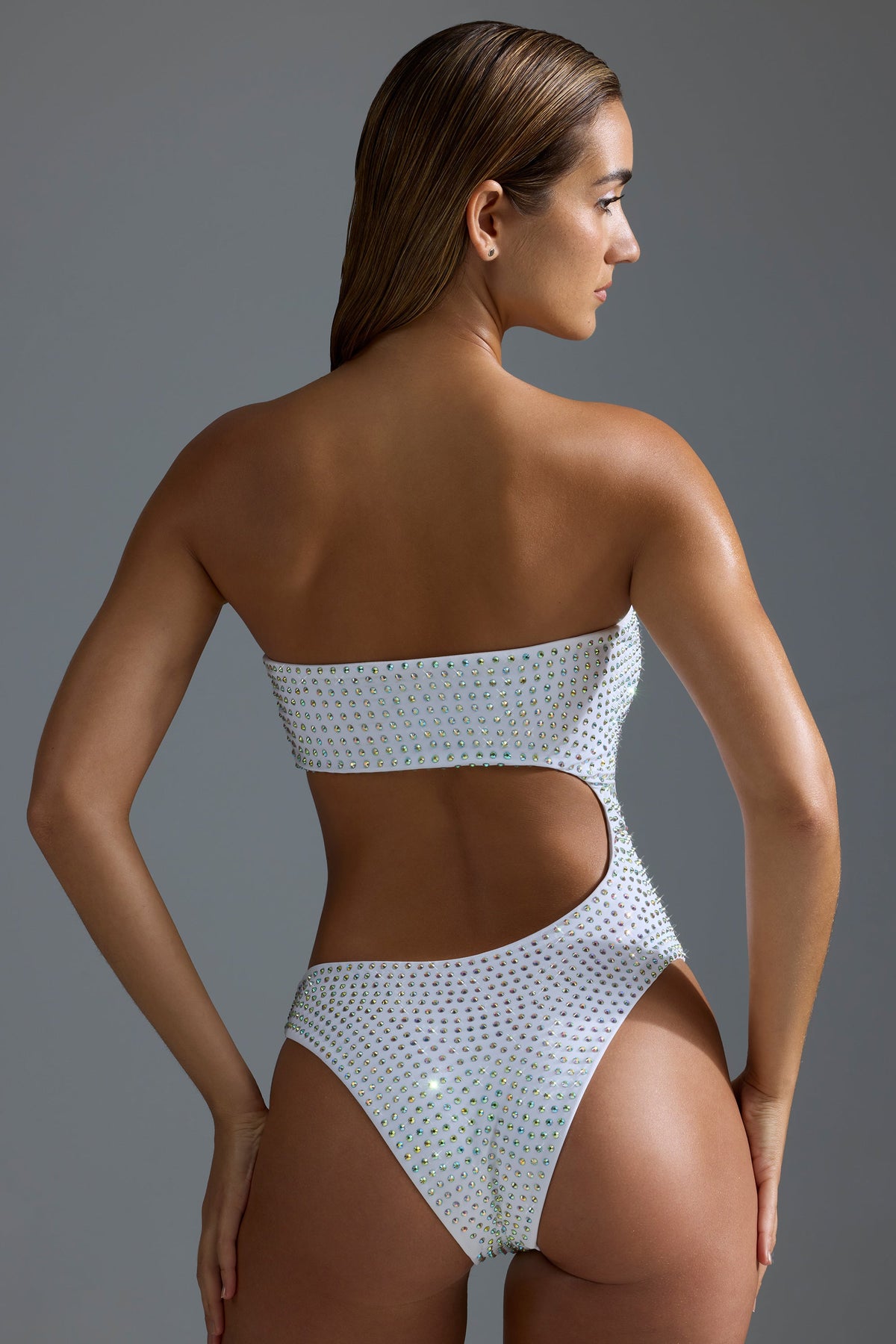 Belavie Embellished Cut-Out Cheeky One-Piece Swimsuit in White