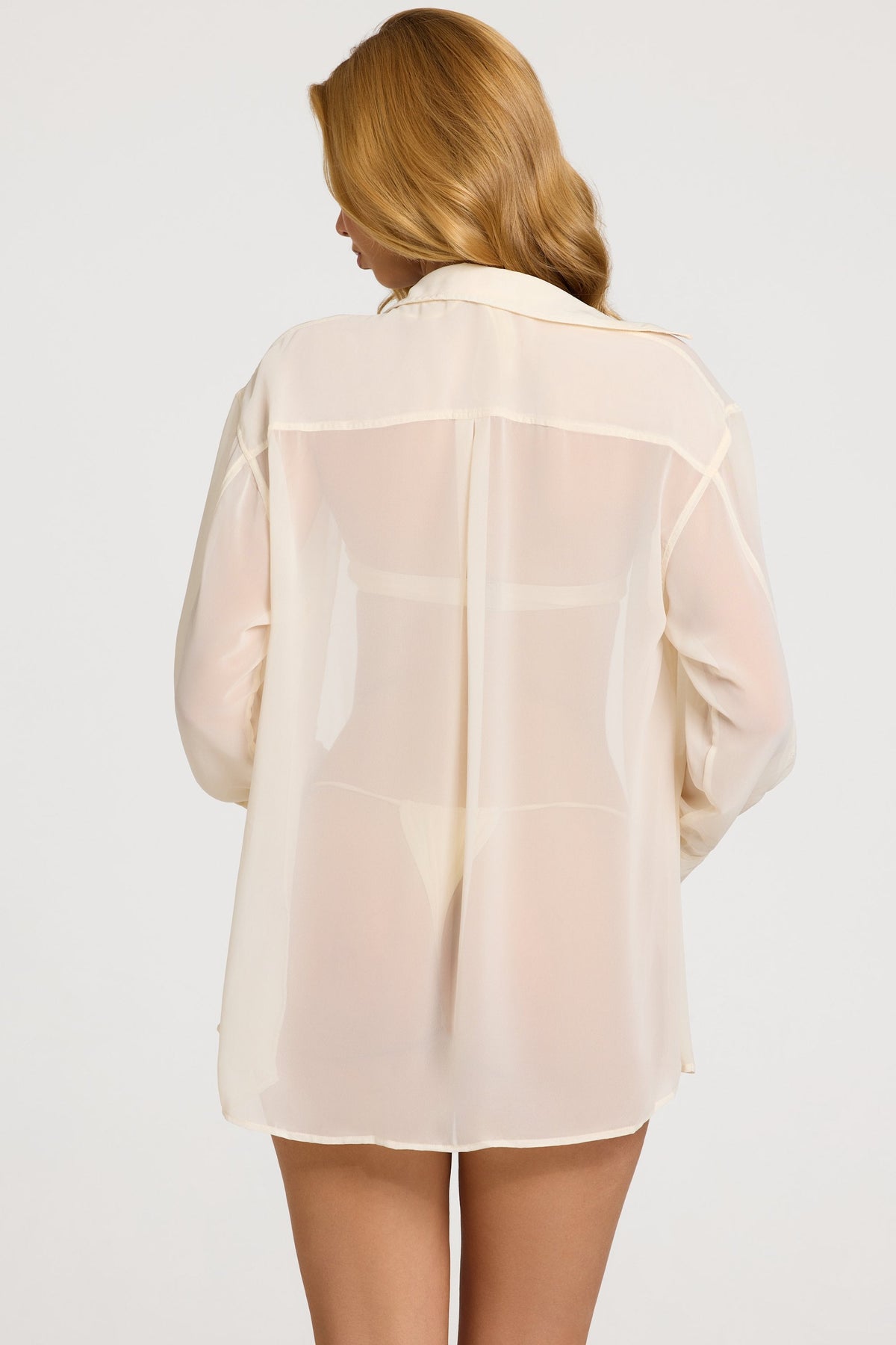 Belavie Hive Pearl-Detail Oversized Shirt in Pearl White