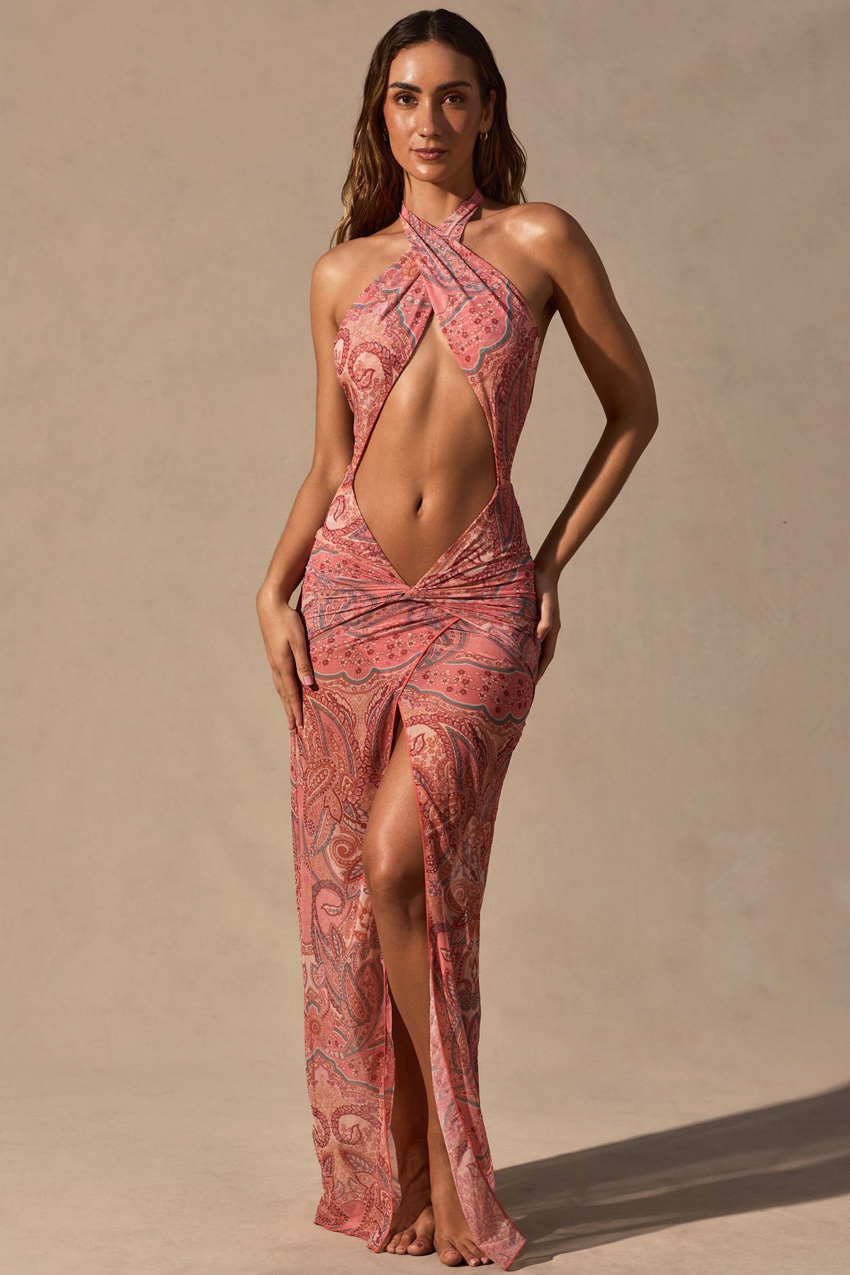 Belavie Caices Cut-Out Halterneck Maxi Dress in Paisley Print