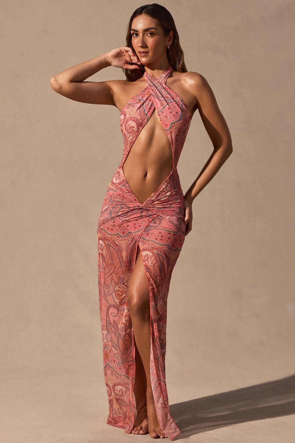 Belavie Caices Cut-Out Halterneck Maxi Dress in Paisley Print
