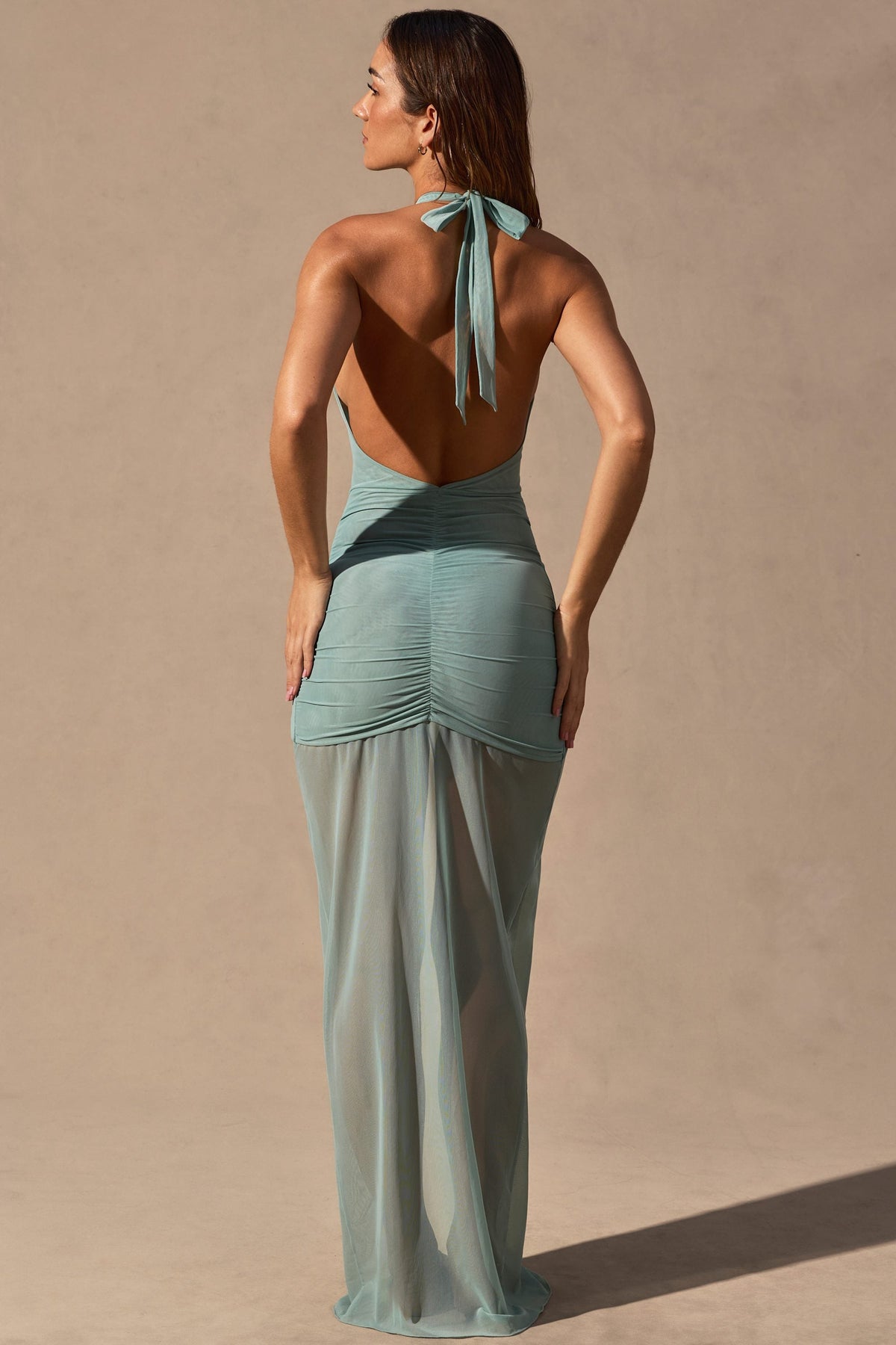 Belavie Caices Cut-Out Halterneck Maxi Dress in Seafoam Green