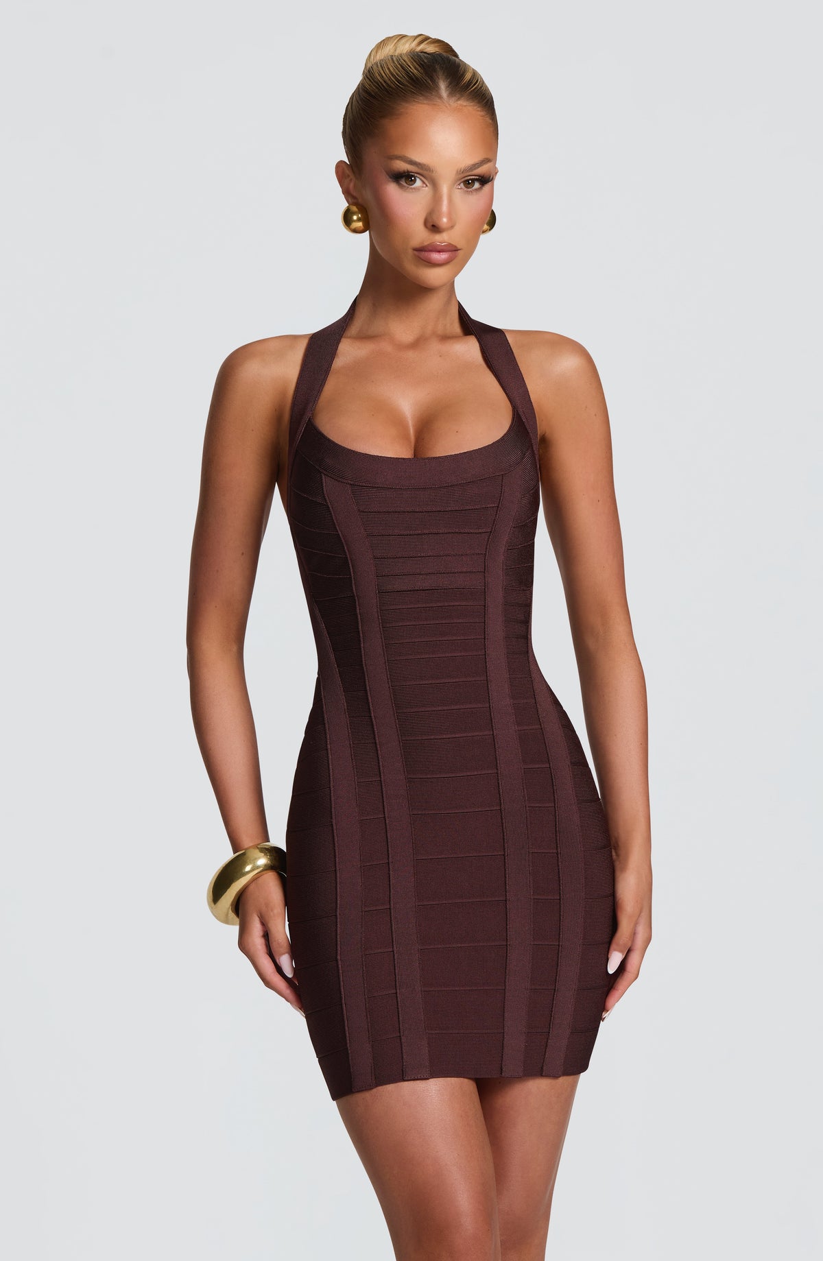 Belavie Velvettella Bandage Mini Dress - Plum Brown