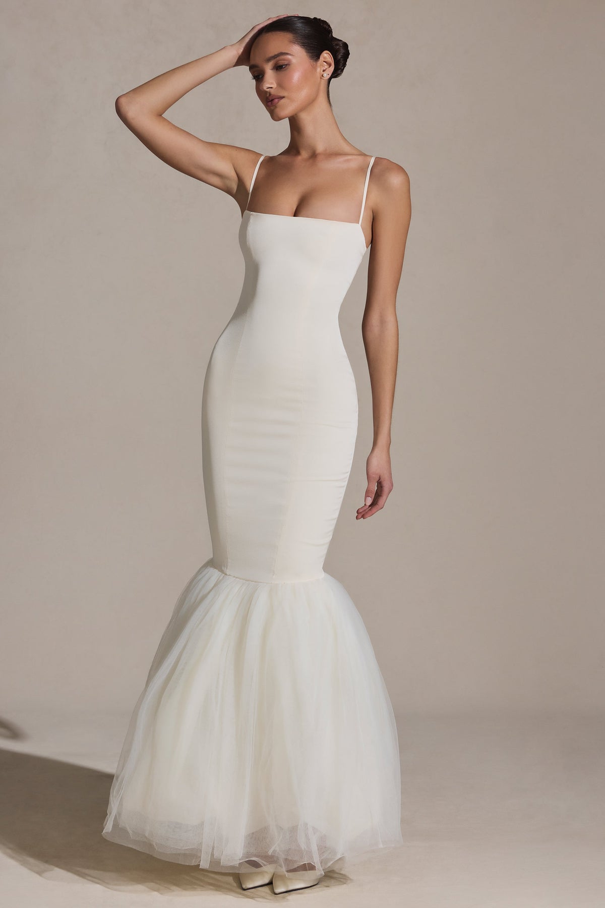 Belavie Adelphe Tulle Hem Fishtail Gown in Ivory