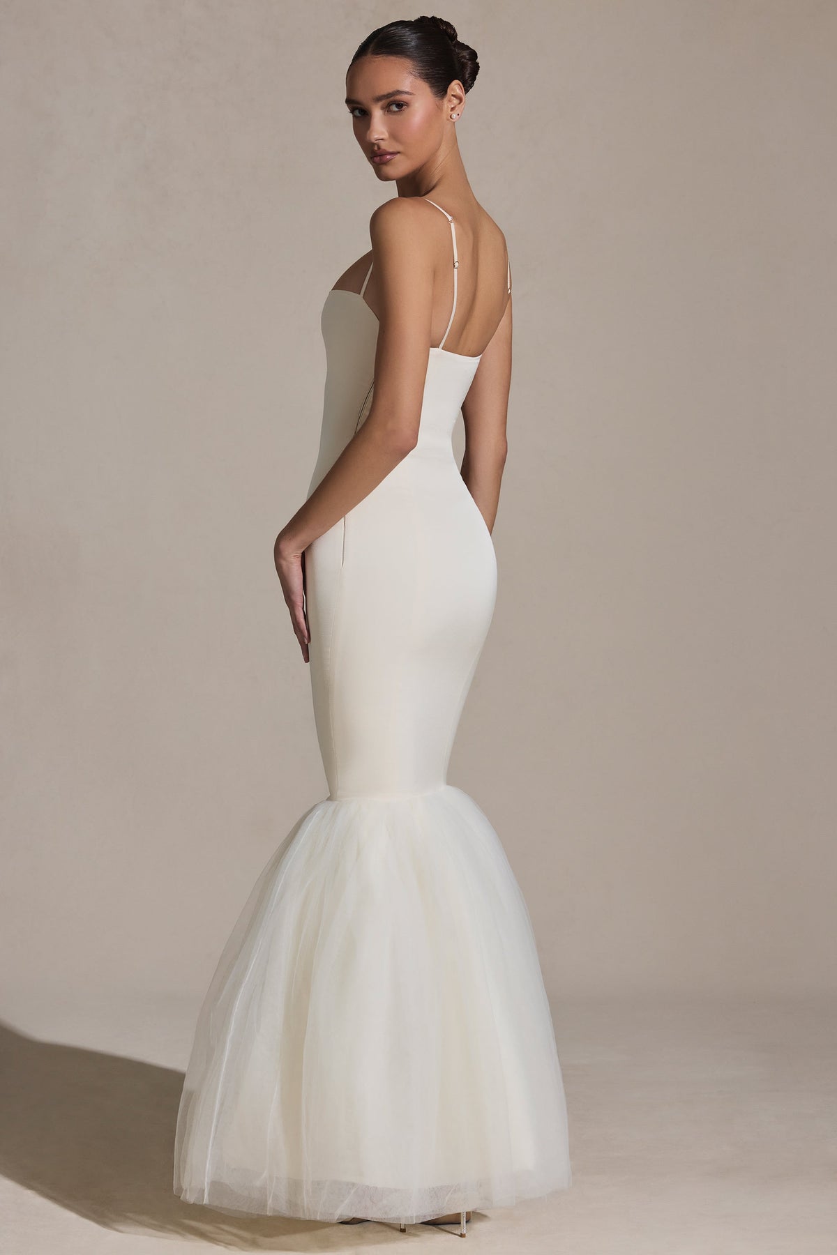 Belavie Adelphe Tulle Hem Fishtail Gown in Ivory