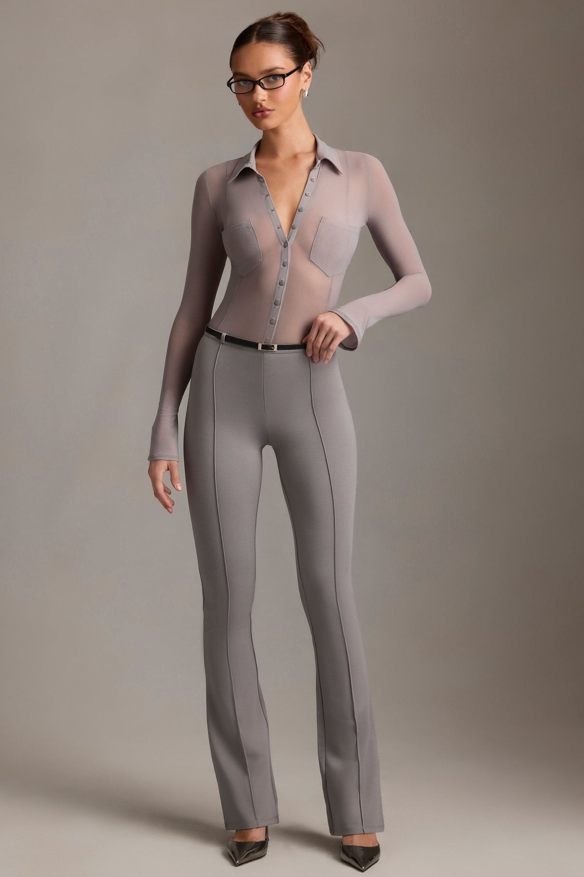 Belavie Althee Low-Rise Flared Trousers in Grey