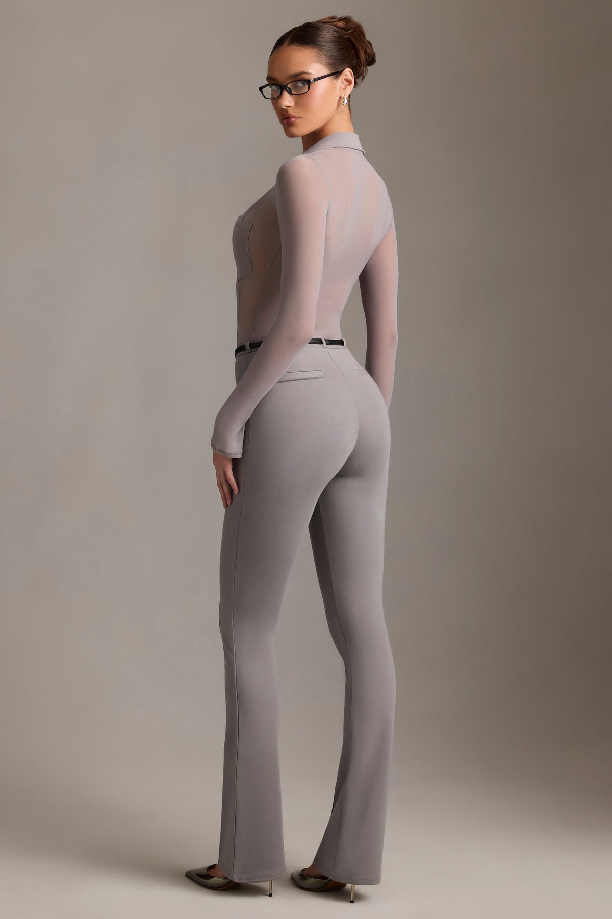 Belavie Althee Low-Rise Flared Trousers in Grey