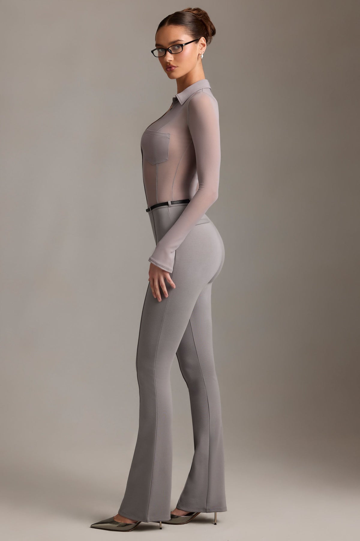 Belavie Althee Low-Rise Flared Trousers in Grey