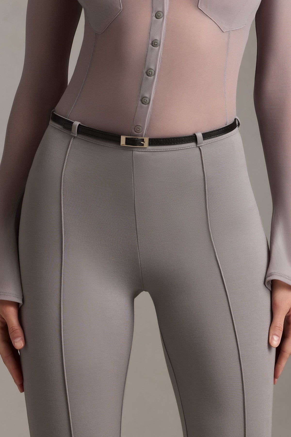 Belavie Althee Low-Rise Flared Trousers in Grey