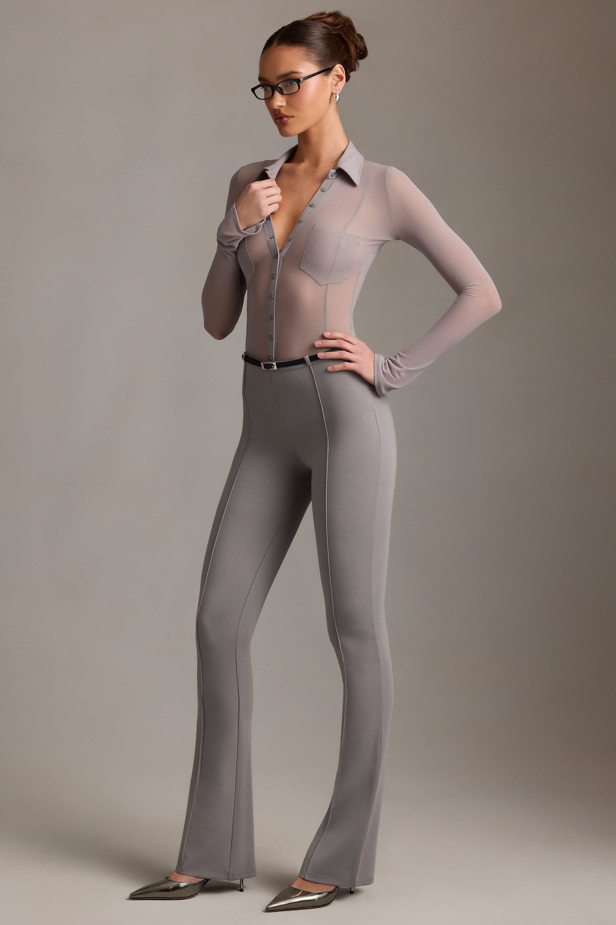 Belavie Althee Low-Rise Flared Trousers in Grey