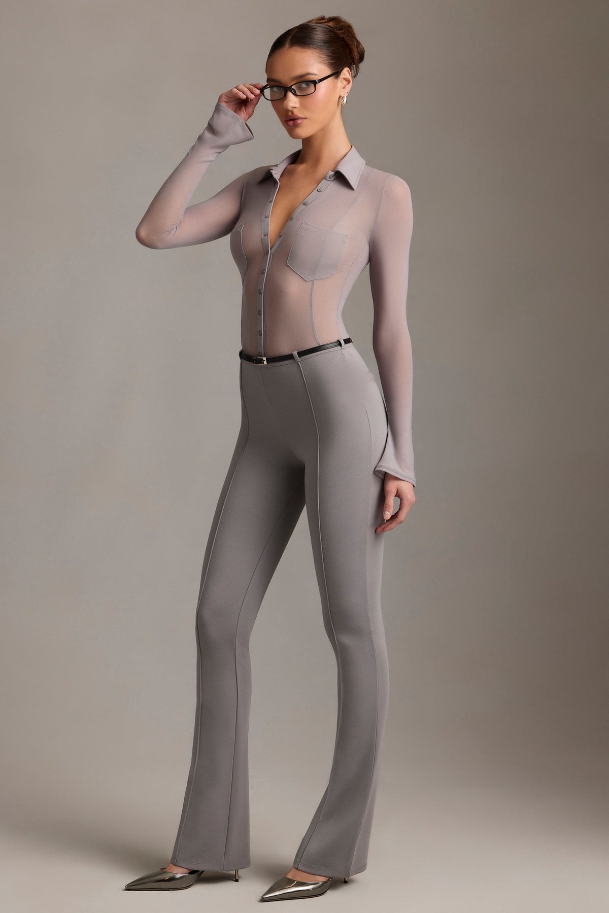 Belavie Althee Low-Rise Flared Trousers in Grey