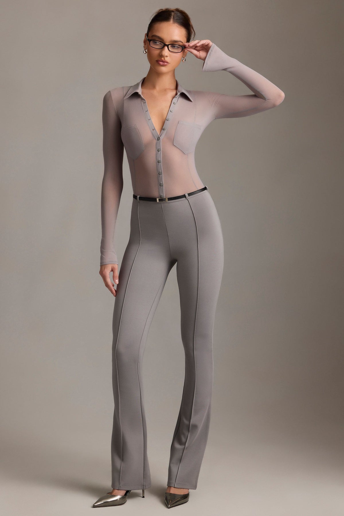 Belavie Althee Low-Rise Flared Trousers in Grey