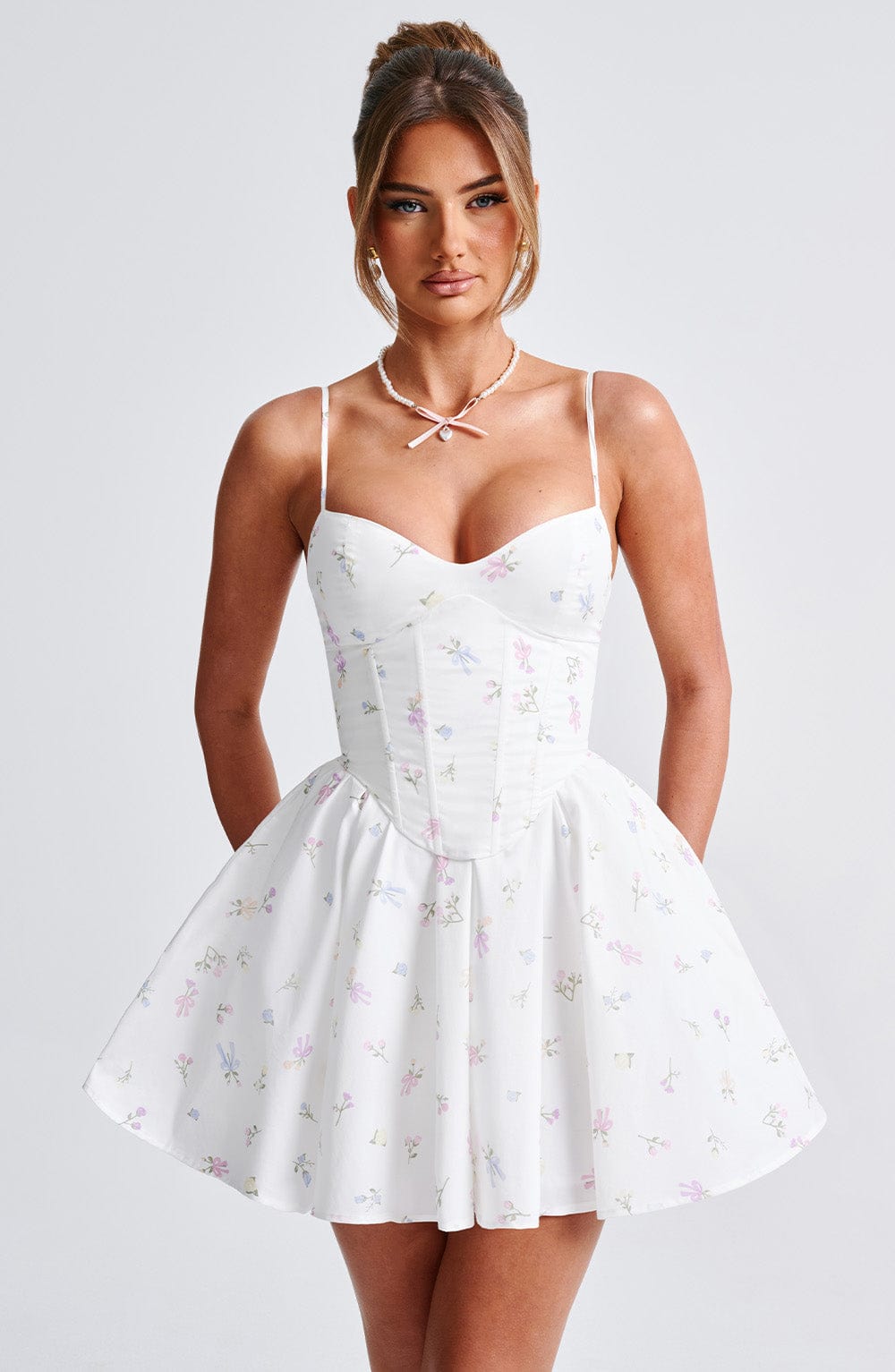 Belavie Analeigha Mini Dress - White Multi Floral Print