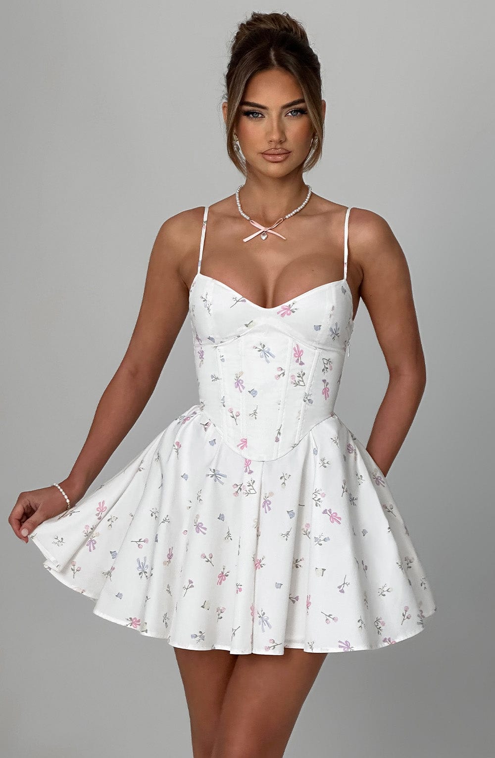 Belavie Analeigha Mini Dress - White Multi Floral Print