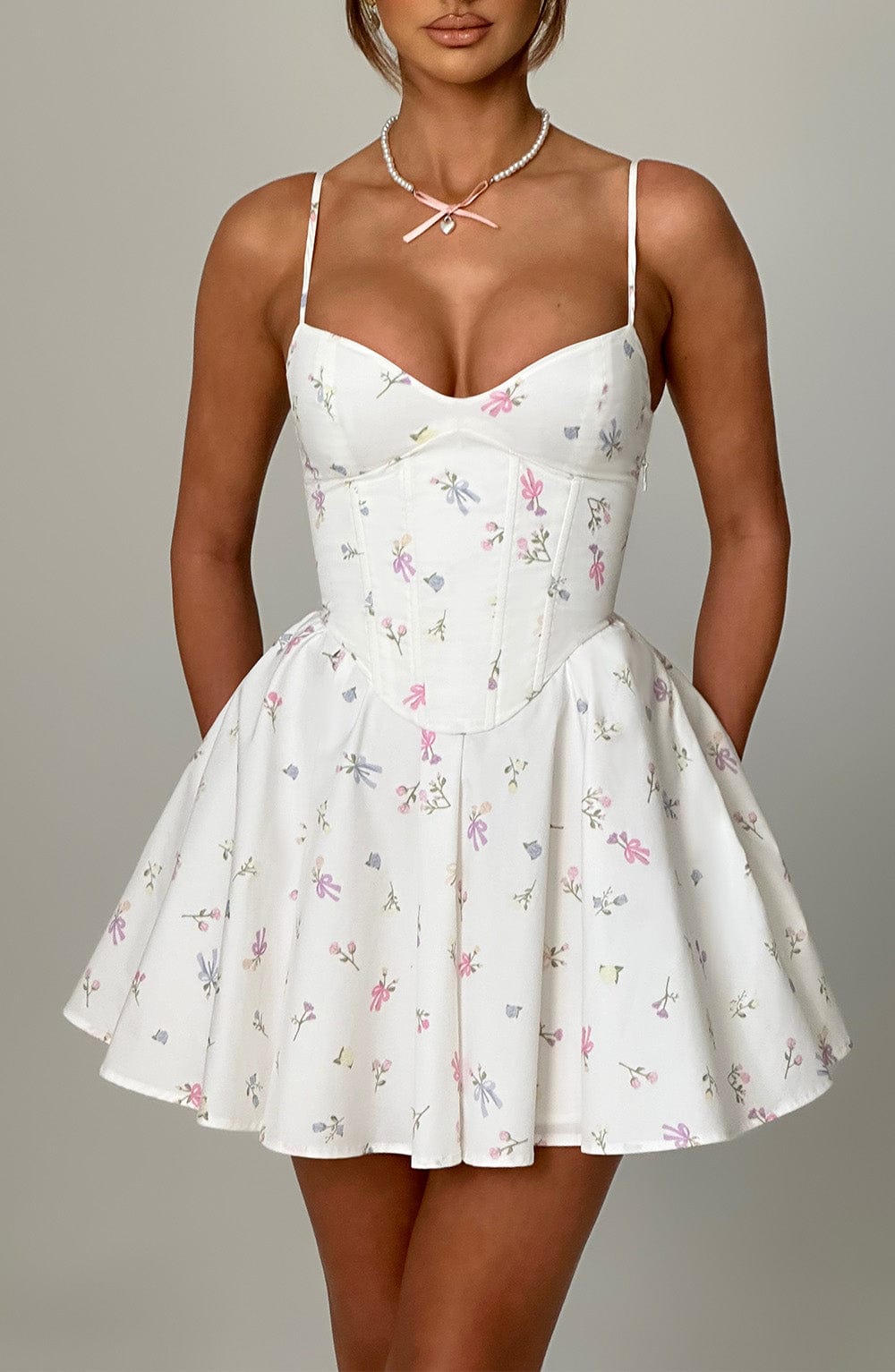 Belavie Analeigha Mini Dress - White Multi Floral Print