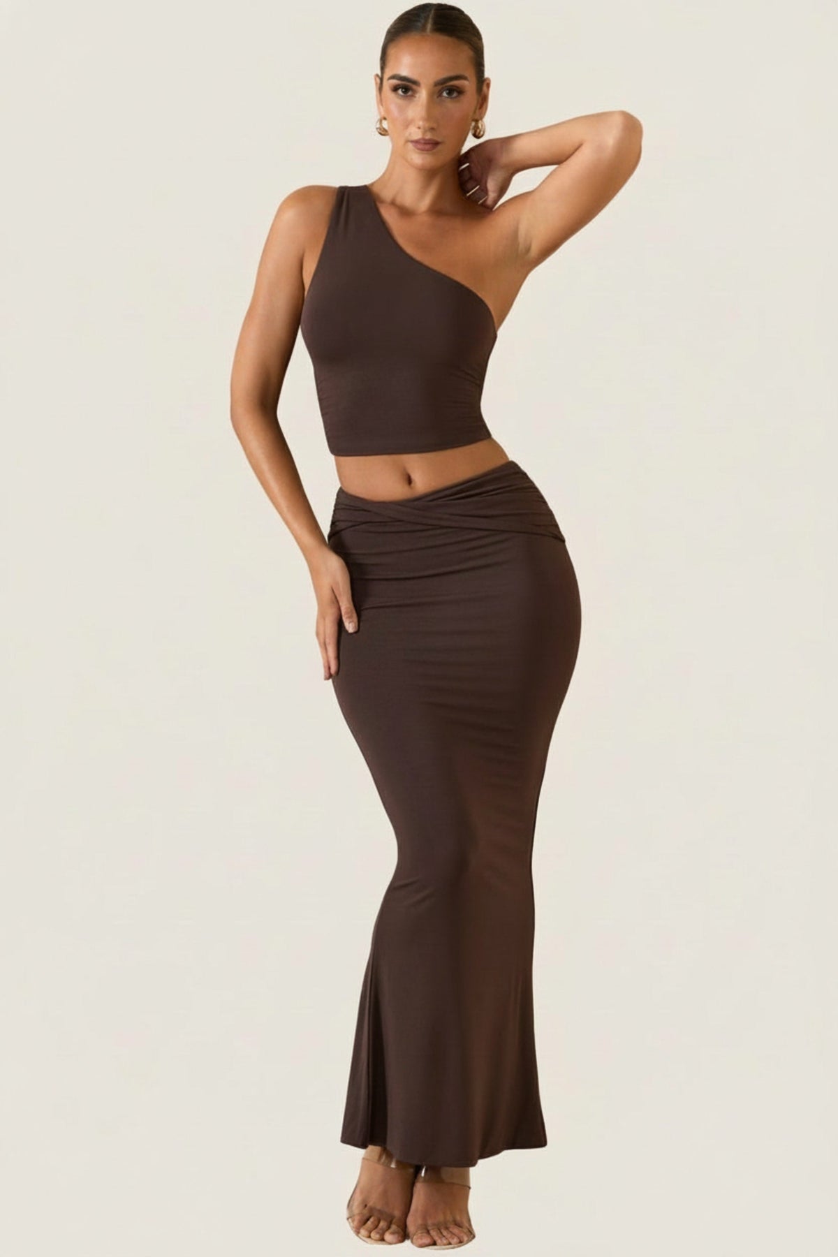 Belavie Ande Modal One-Shoulder Top in Chocolate Brown