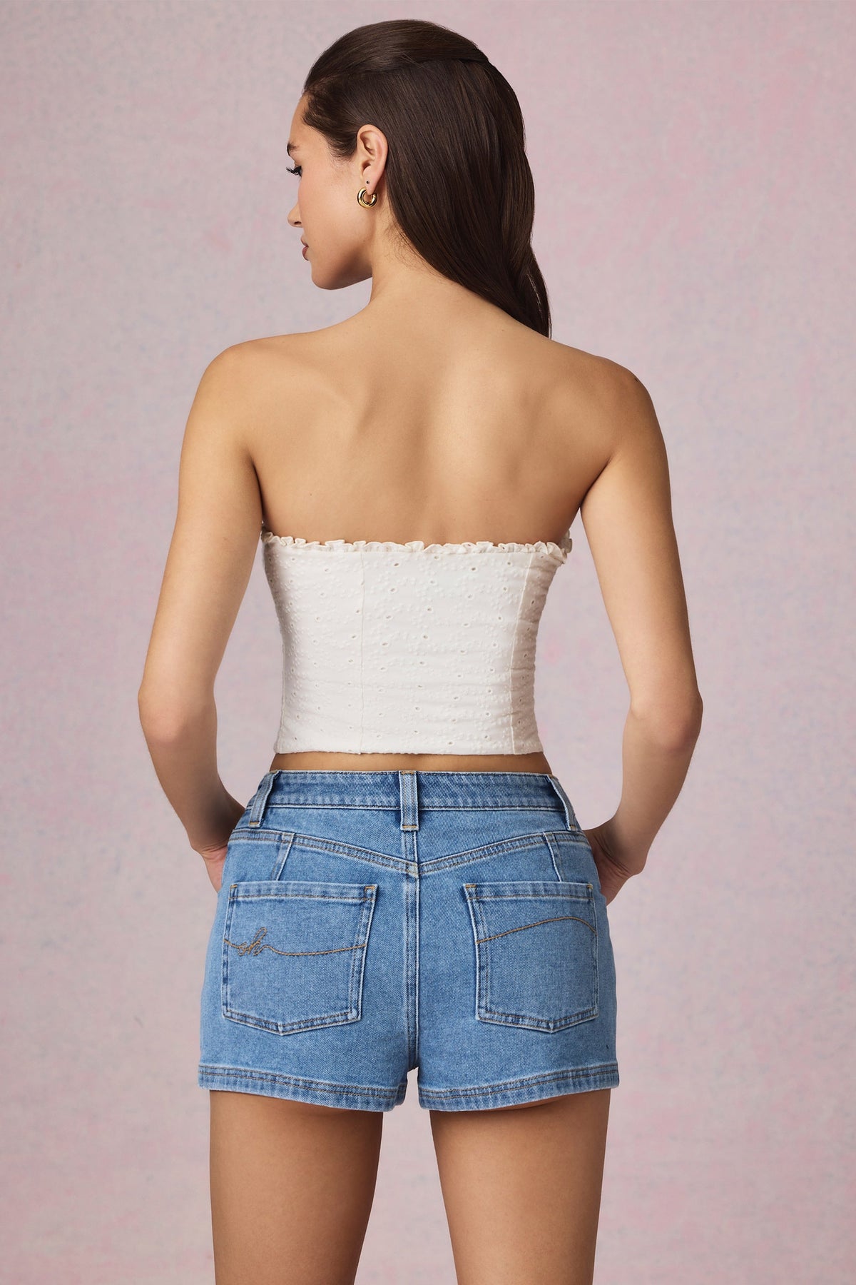 Belavie Beate High-Waist A-Line Shorts in Mid-Blue Wash