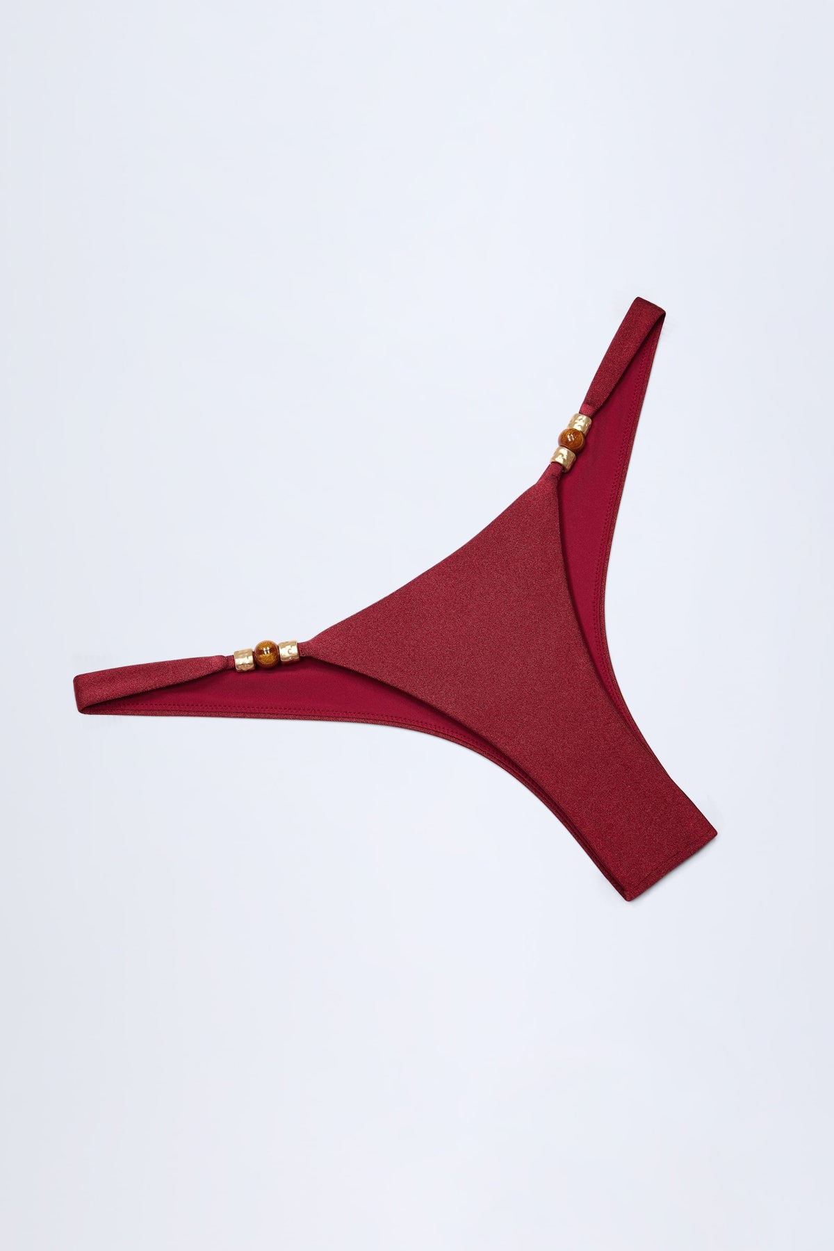 Belavie Bermude Bead-Embellished Cheeky Bikini Bottoms in Dark Cherry