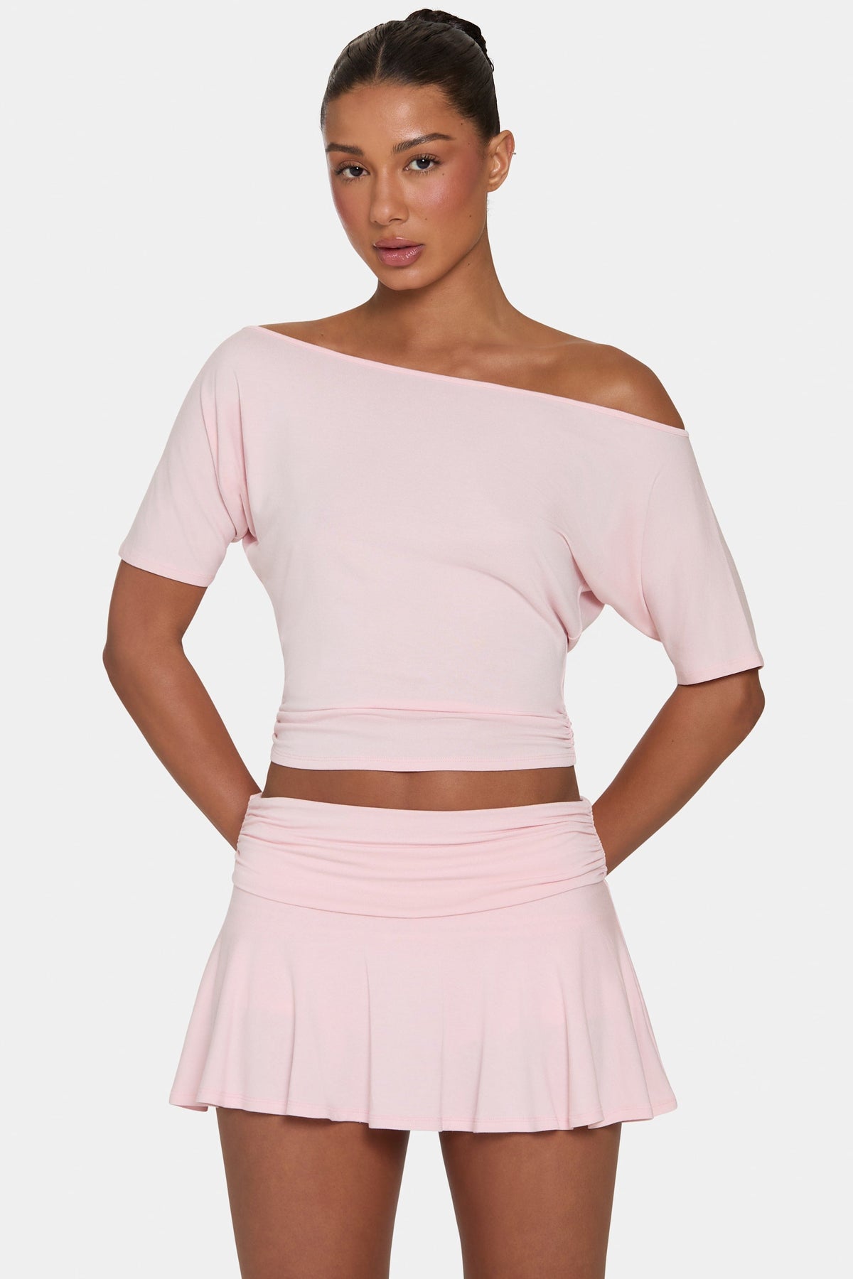 Belavie Slouchy Off-Shoulder Top in Blush