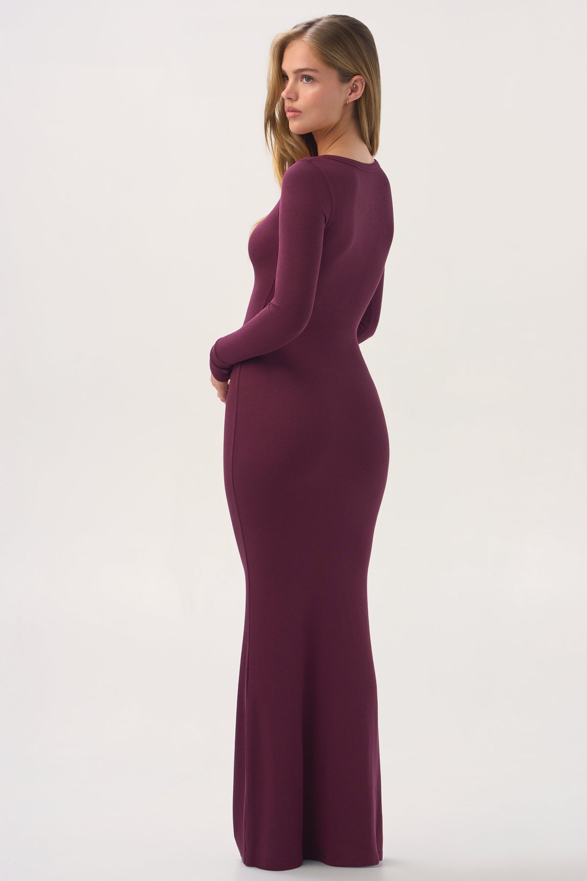Belavie Long-Sleeve Maxi Dress in Plum