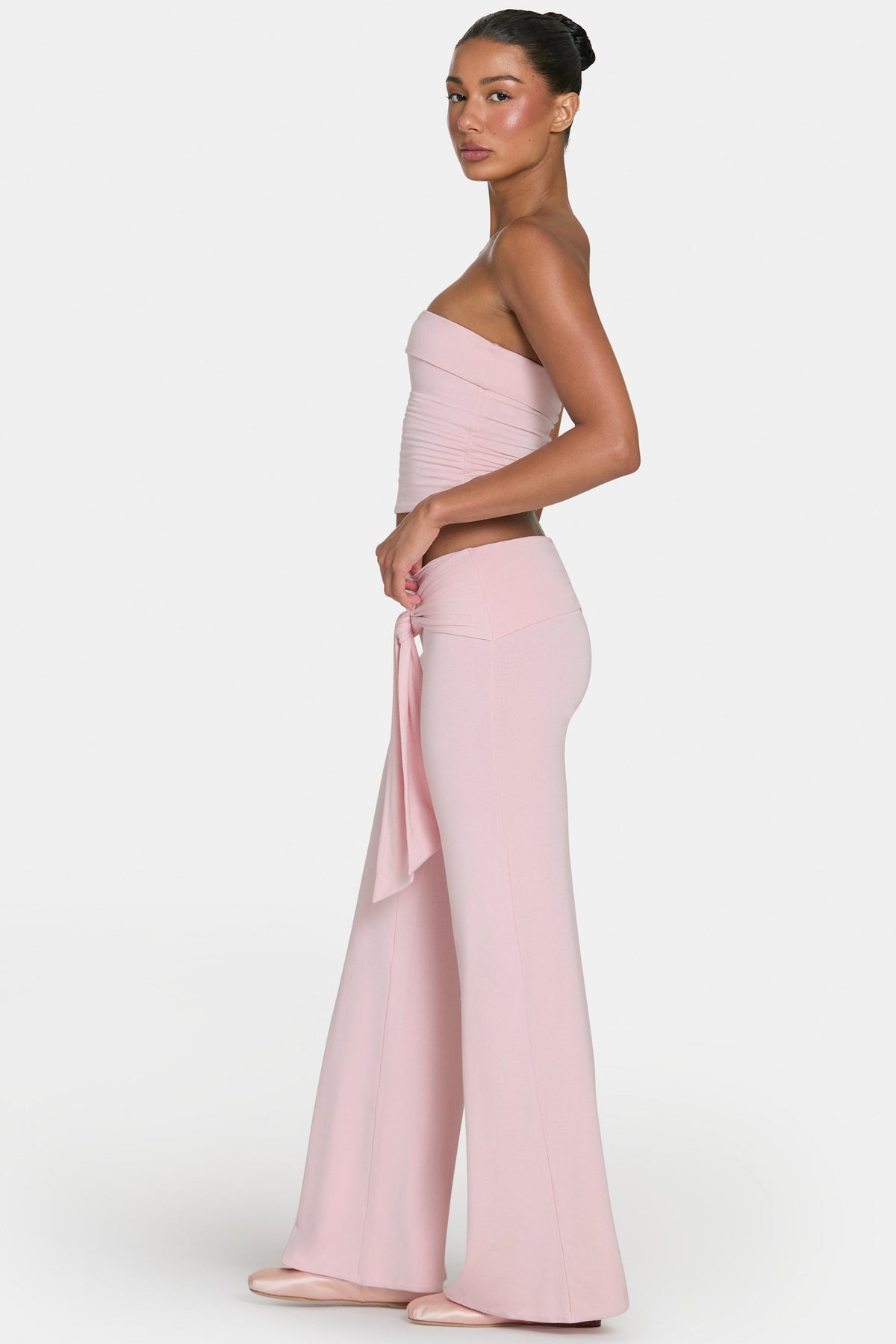 Belavie Tie-Waist Wide-Leg Trousers in Blush