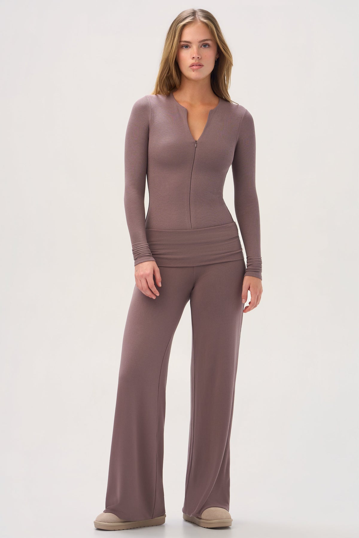 Belavie Zip-Neck Top in Chestnut
