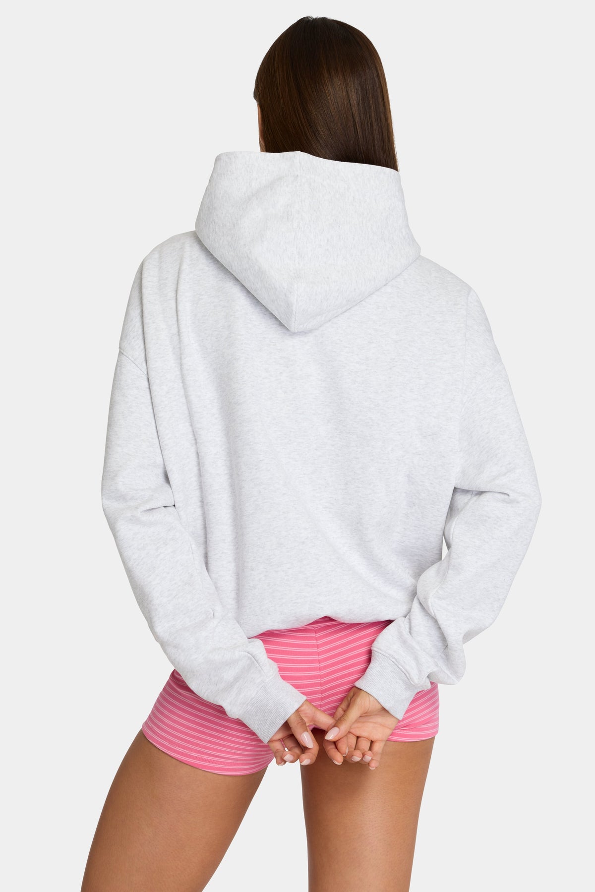 Belavie Oversized Applique Hoodie in Grey Marl Stripe