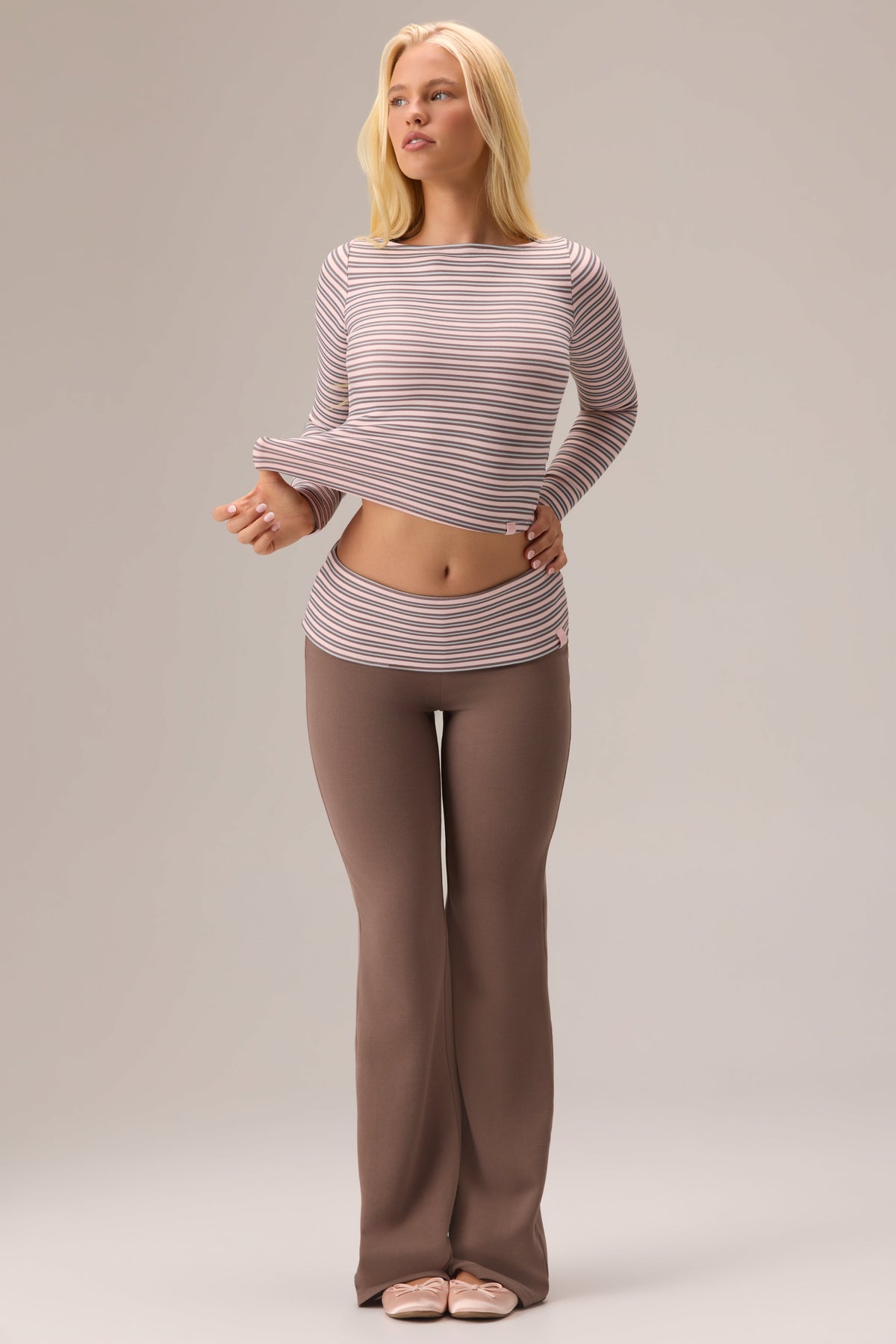 Belavie Plush Jersey Long-Sleeve Top in Chestnut Stripe