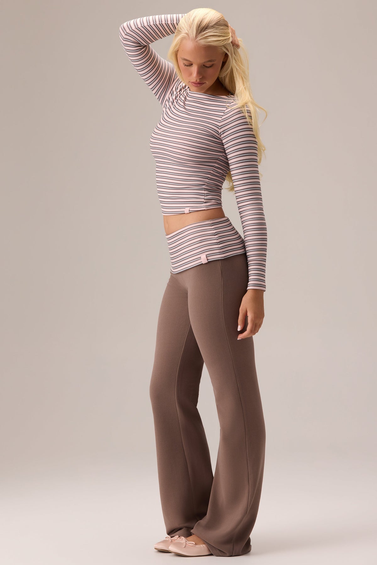 Belavie Plush Jersey Long-Sleeve Top in Chestnut Stripe