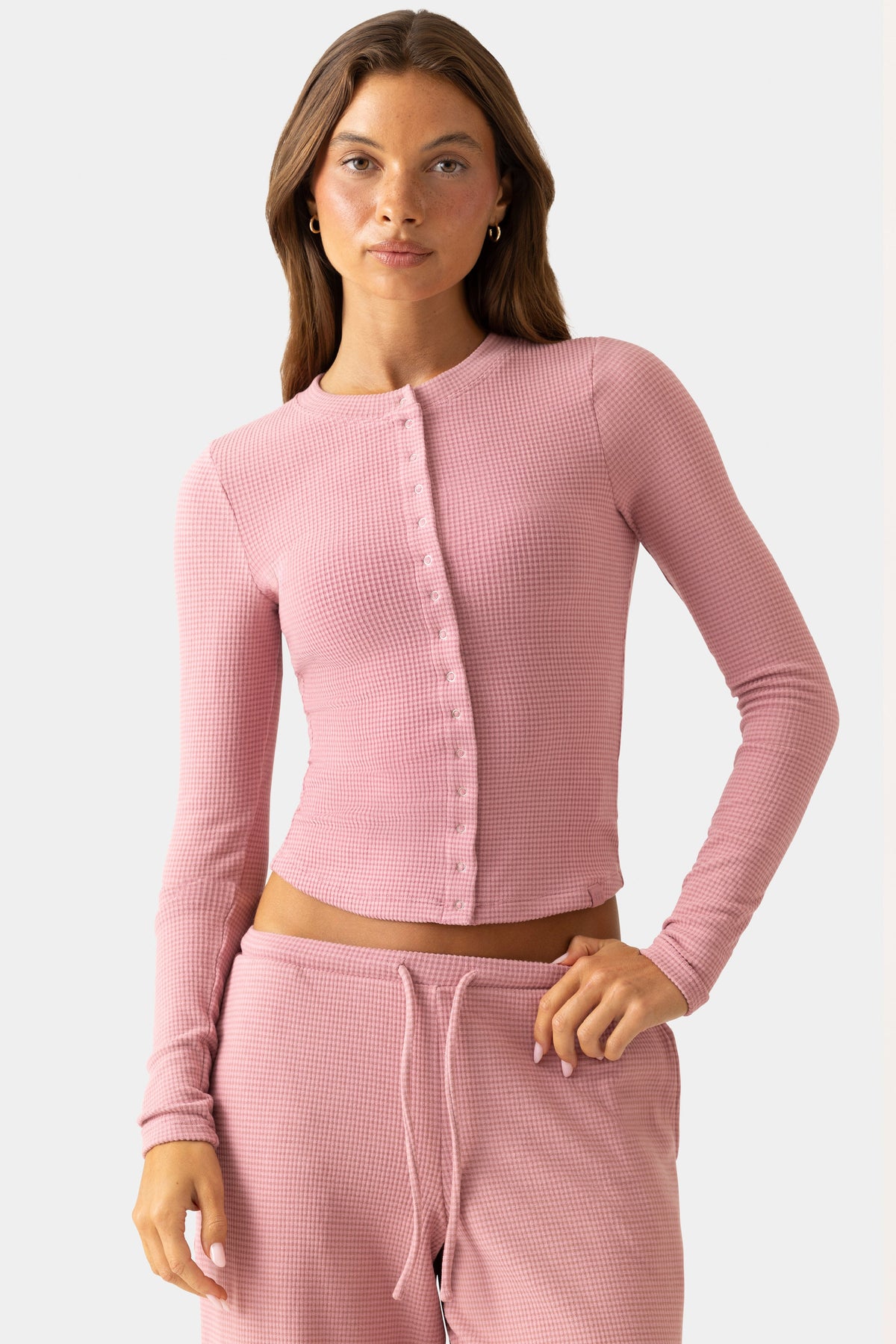 Belavie Ribbed Jersey Crewneck Cardigan in Berry
