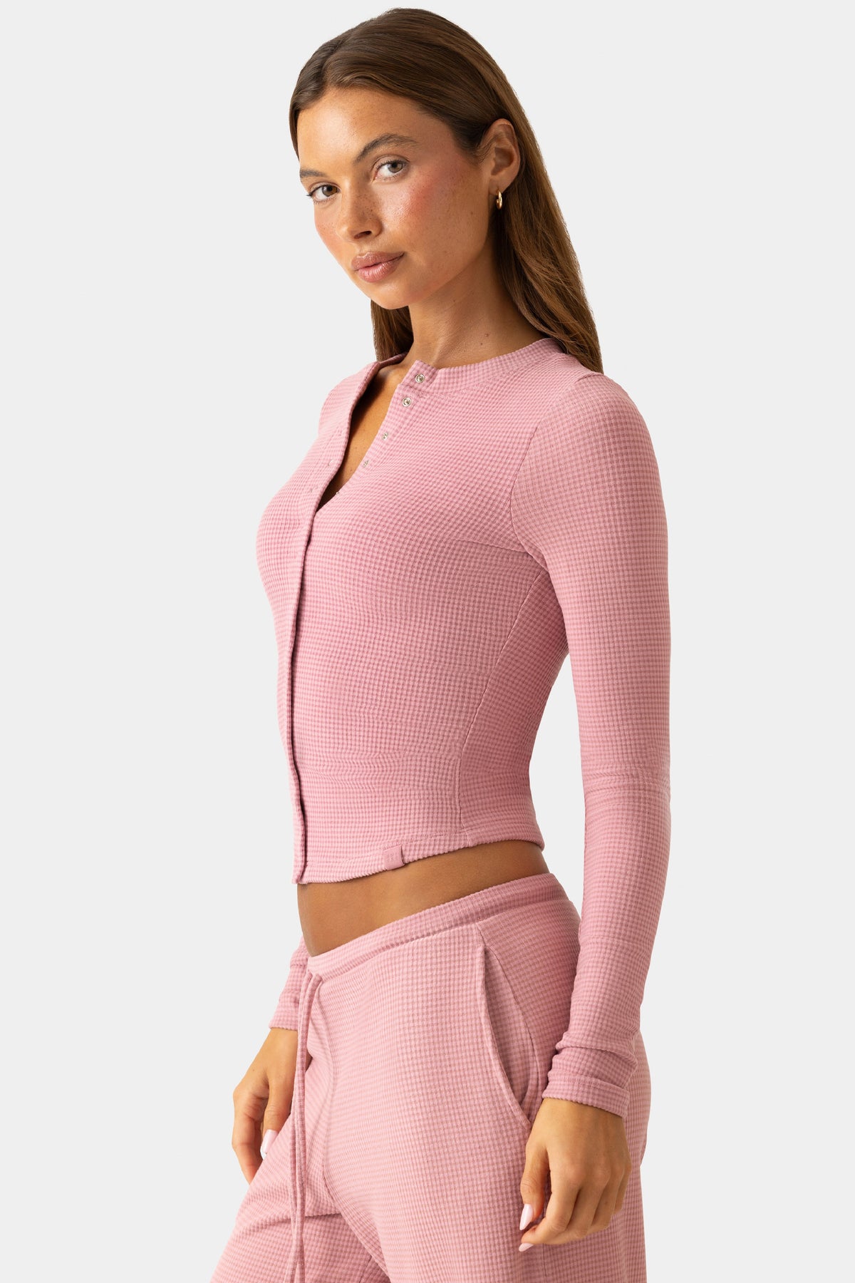Belavie Ribbed Jersey Crewneck Cardigan in Berry