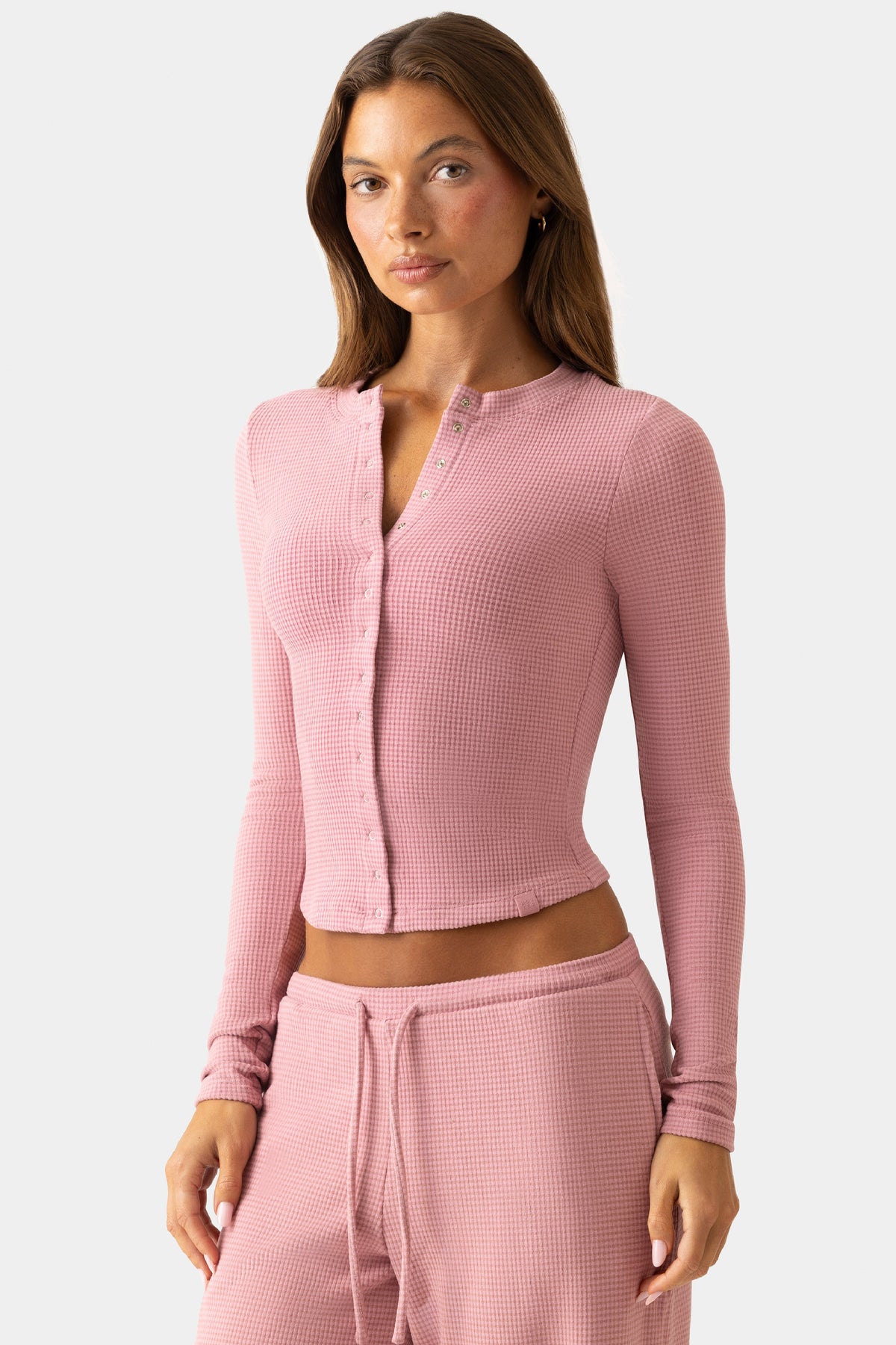Belavie Ribbed Jersey Crewneck Cardigan in Berry