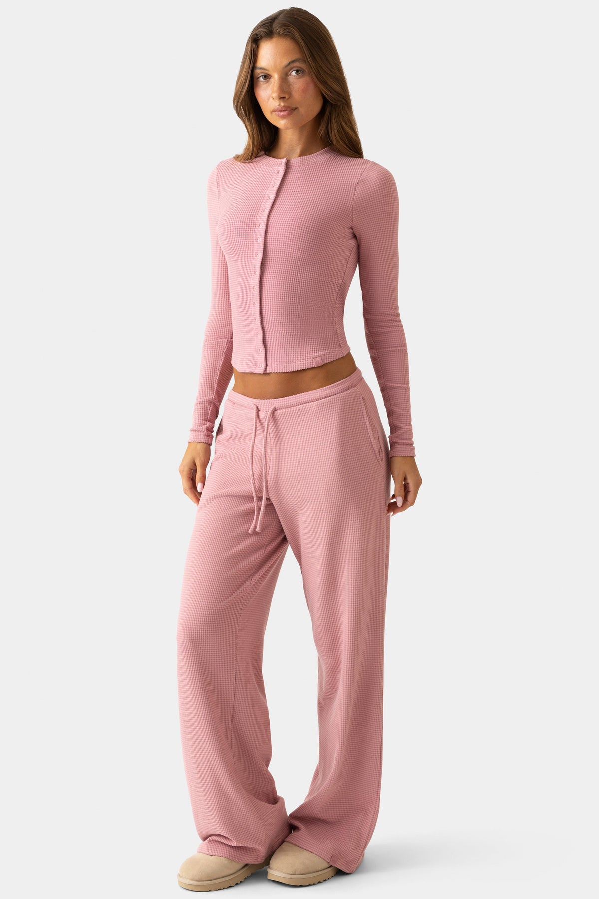 Belavie Ribbed Jersey Crewneck Cardigan in Berry